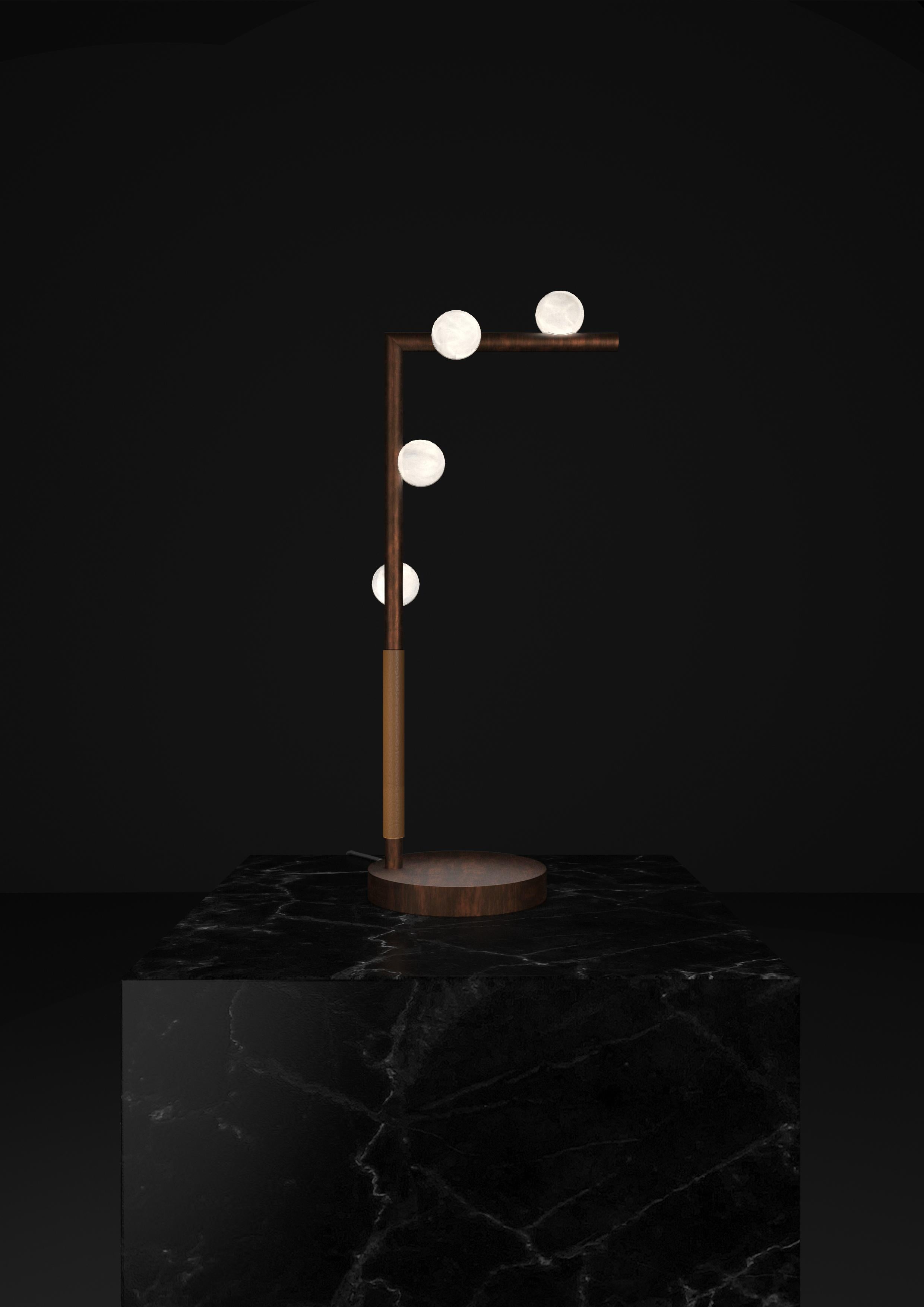 Demetra Ruggine Of Florence Metal Table Lamp by Alabastro Italiano
Dimensions: D 20 x W 35 x H 67 cm.
Materials: White alabaster, metal and leather.

Available in different finishes: Shiny Silver, Bronze, Brushed Brass, Ruggine of Florence, Brushed