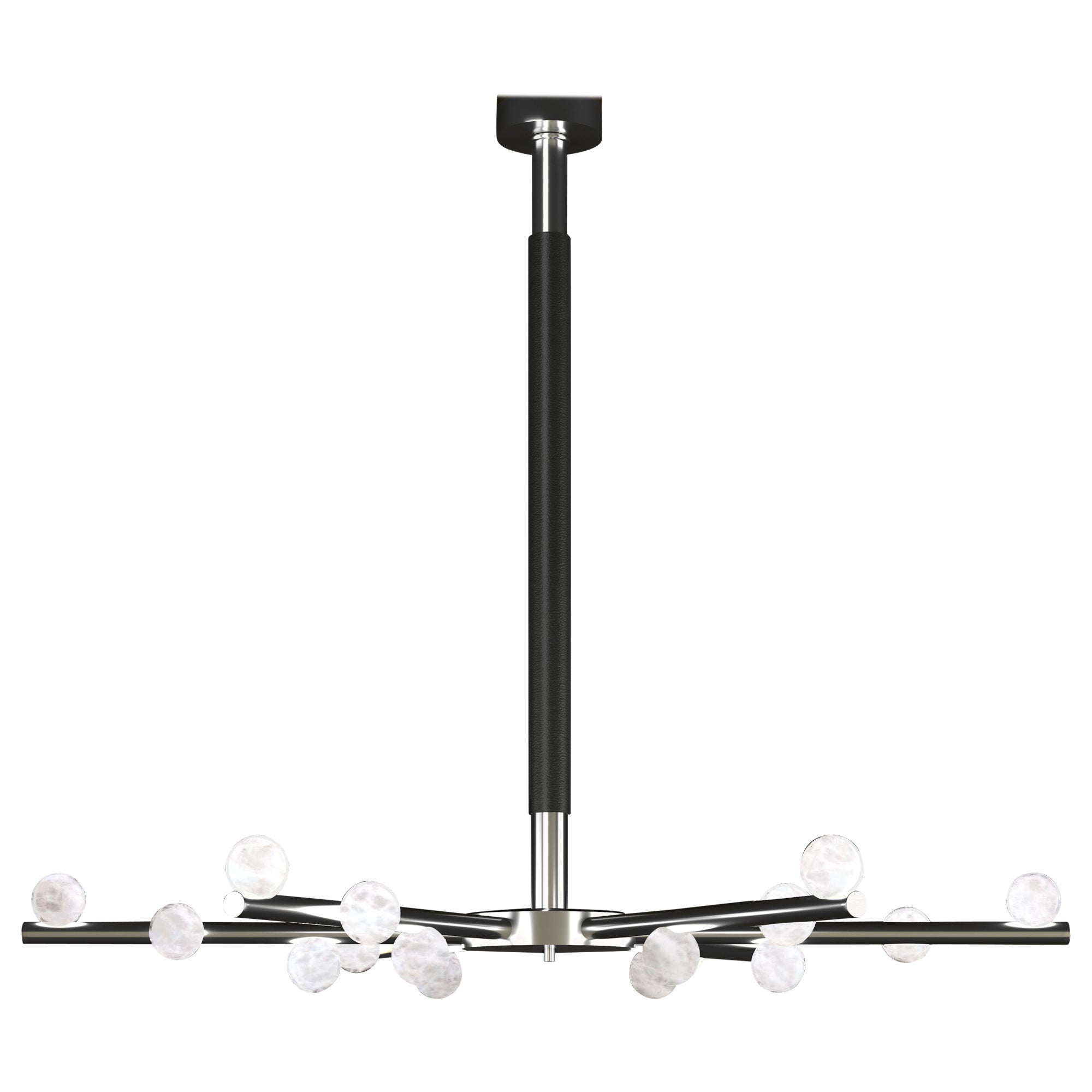 Lampadario Demetra in metallo argentato lucido di Alabastro Italiano