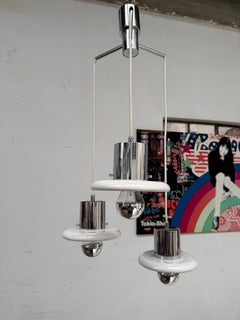 Lámpara de araña «Demetra» de estilo Space Age en cromo y cerámica, de Ermanno Caprotti Milano, 1977