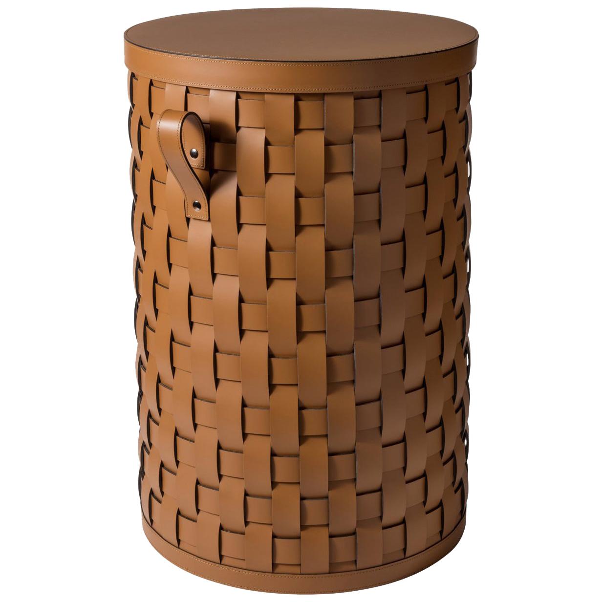 Demetra Tan Round Tall Basket with Lid For Sale