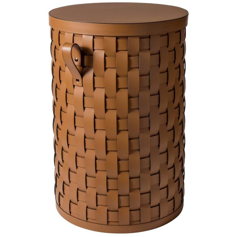 Demetra Tan Round Tall Basket with Lid For Sale at 1stdibs