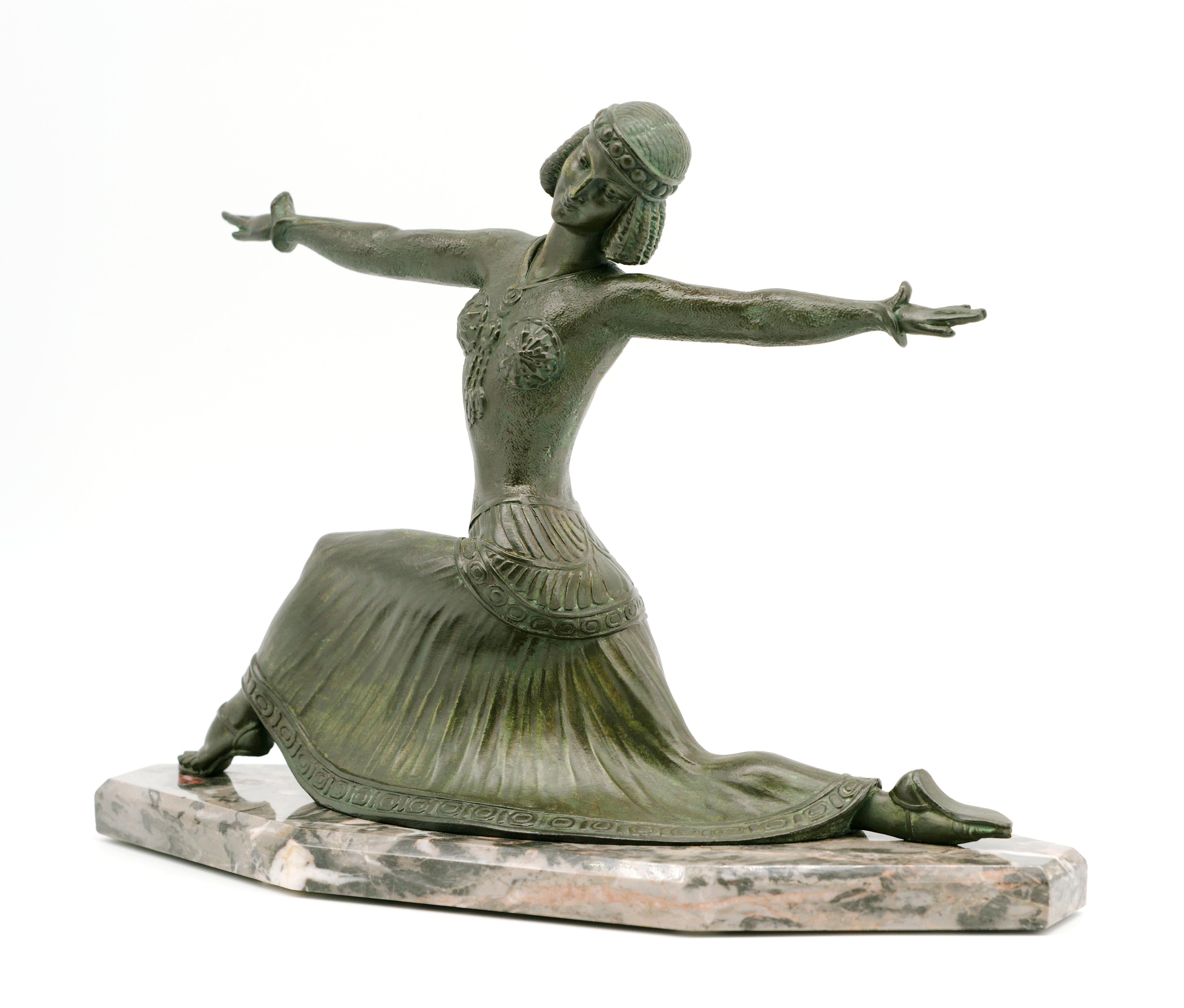 Patinated Demetre Chiparus Art Deco Dancer Sculpture, 1920 For Sale