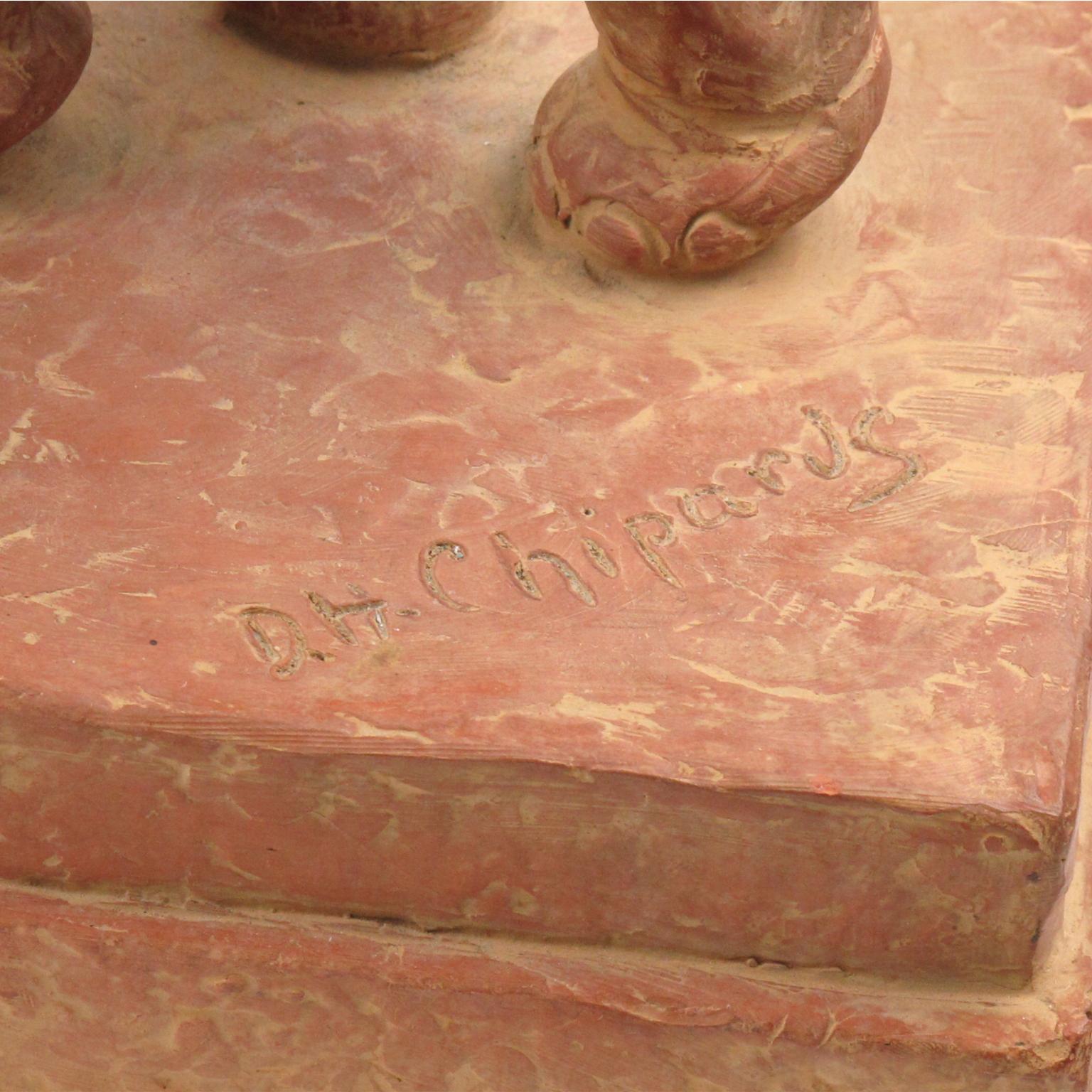 Metà XX secolo Scultura in terracotta Art Deco di Demetre Chiparus con elefante e bambino, 1930 ca. in vendita
