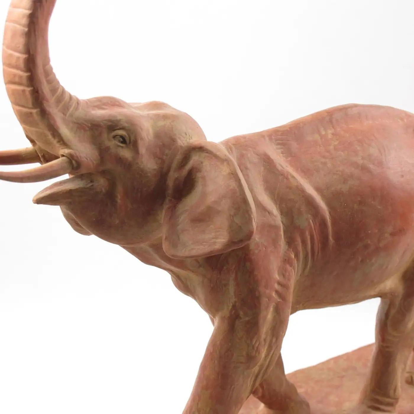 Demetre Chiparus Art Deco Terracotta Sculpture Elephant and Baby For Sale 3