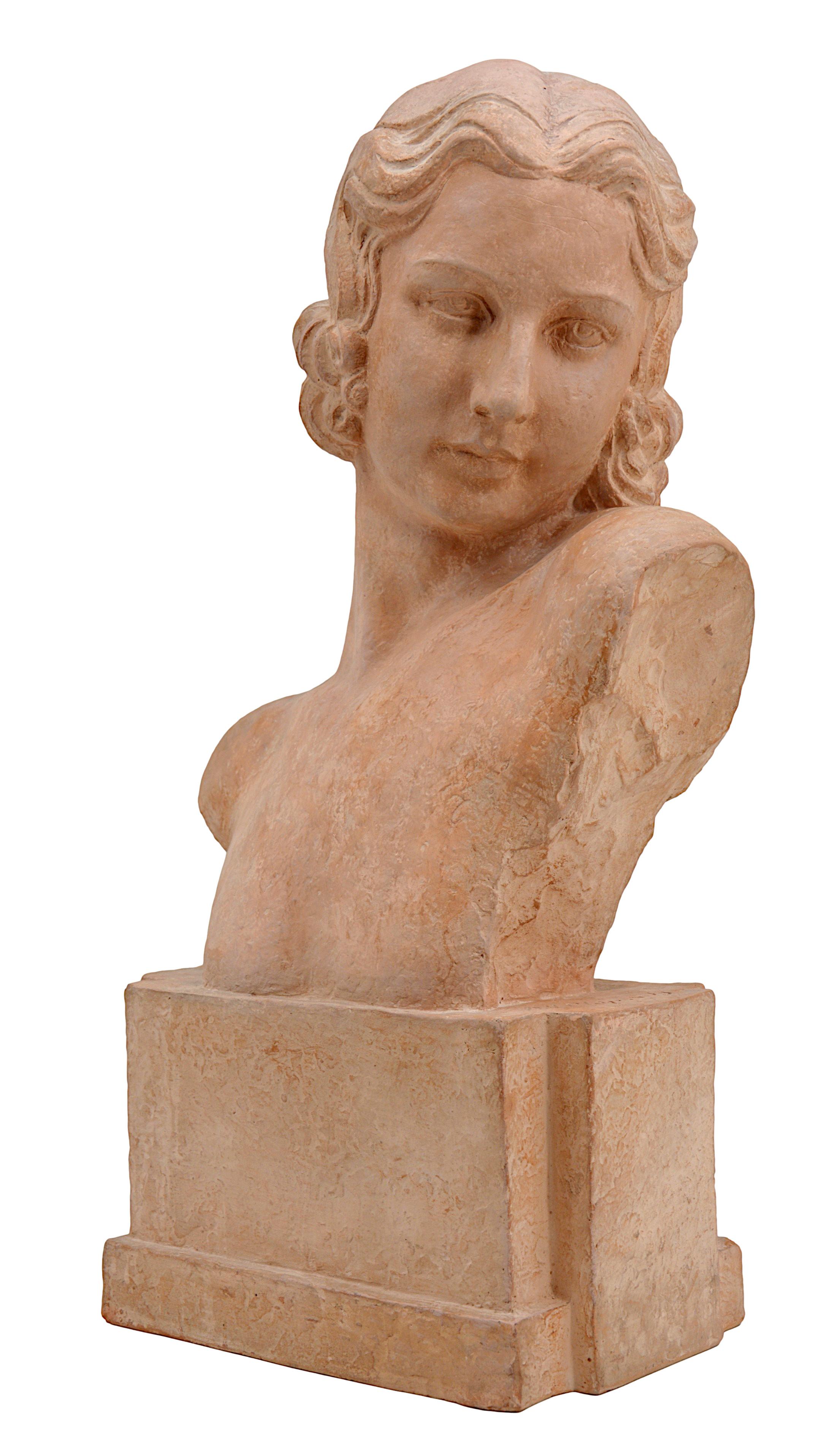 Demetre Chiparus Französische Art Deco Terrakotta-Damenbüste-Skulptur, 1920er Jahre (Art déco) im Angebot