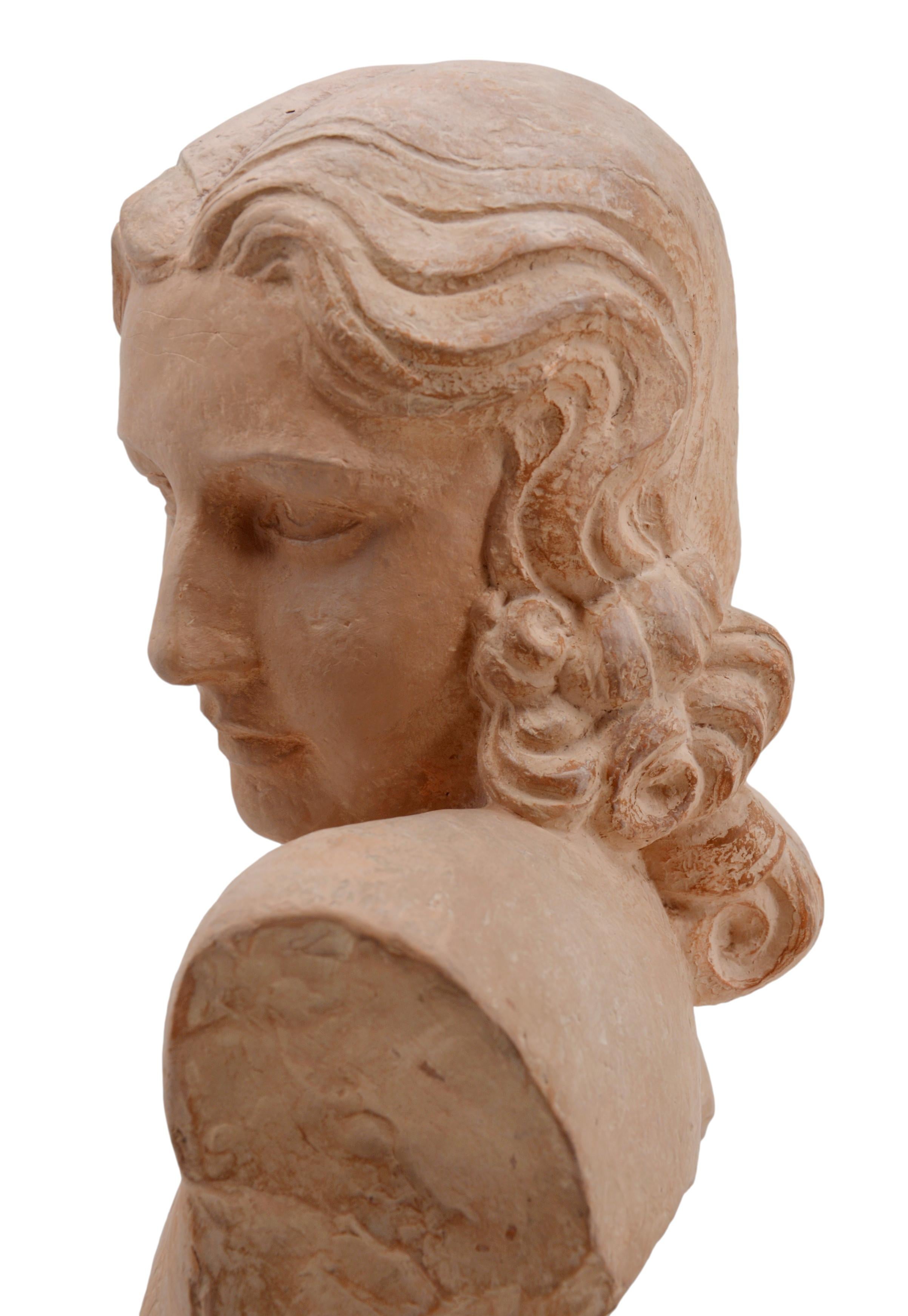 Demetre Chiparus French Art Deco Terracotta Lady Bust Sculpture, 1920 For Sale 1
