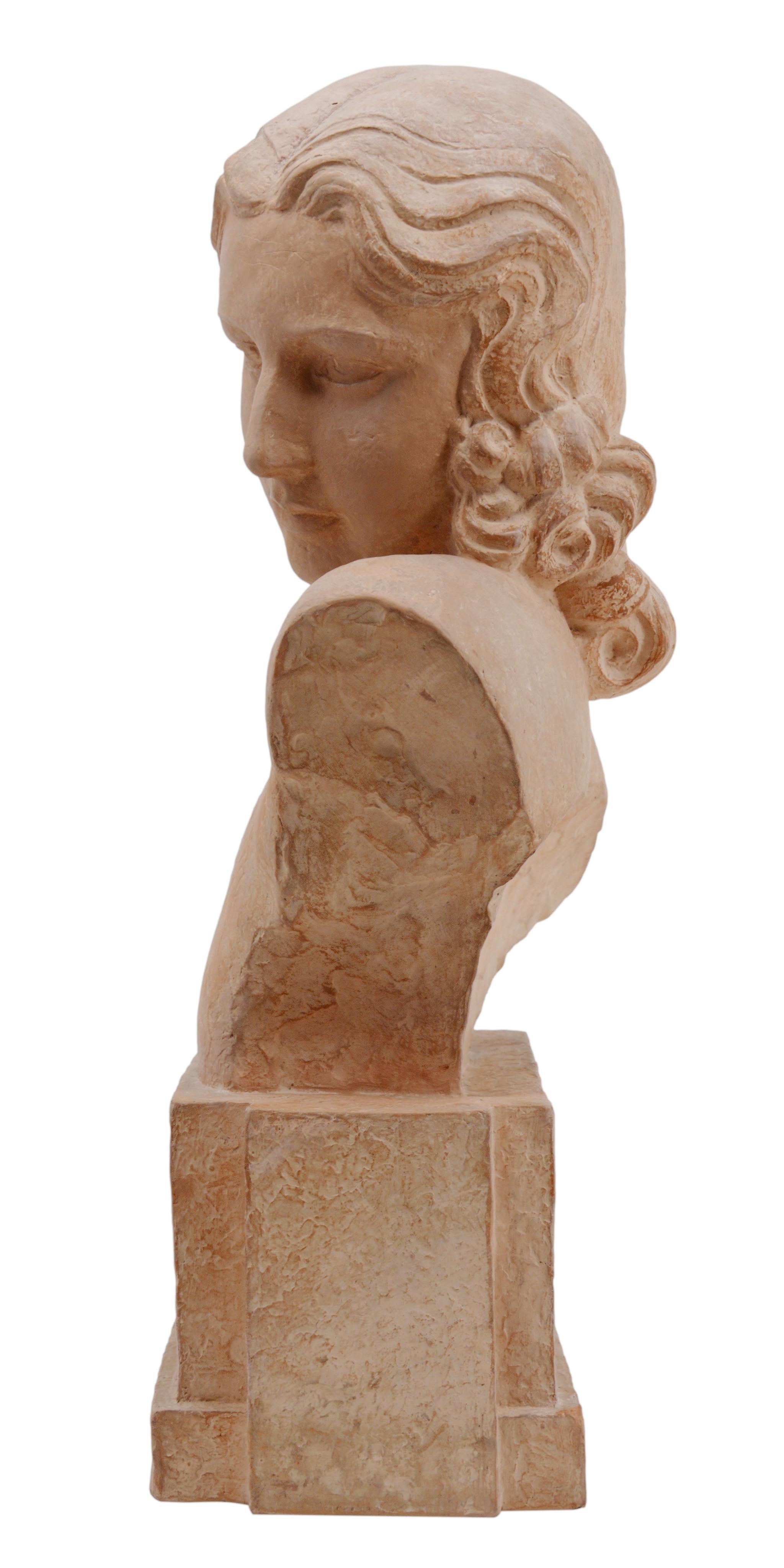 Demetre Chiparus French Art Deco Terracotta Lady Bust Sculpture, 1920s For Sale 1