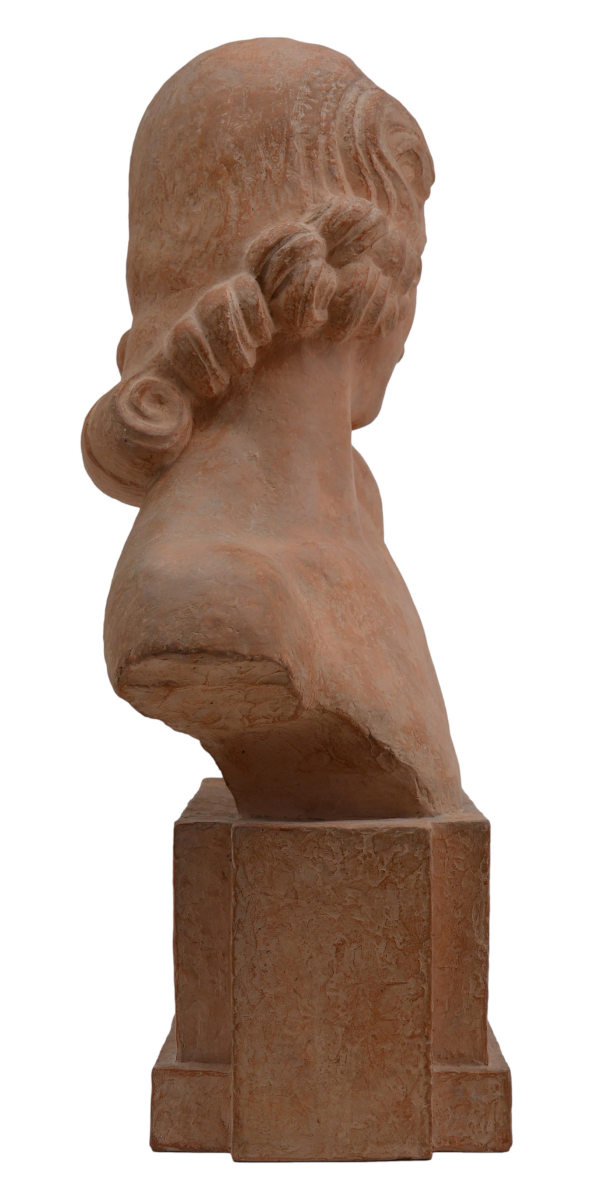 Demetre Chiparus French Art Deco Terracotta Lady Bust Sculpture, 1920 For Sale 3