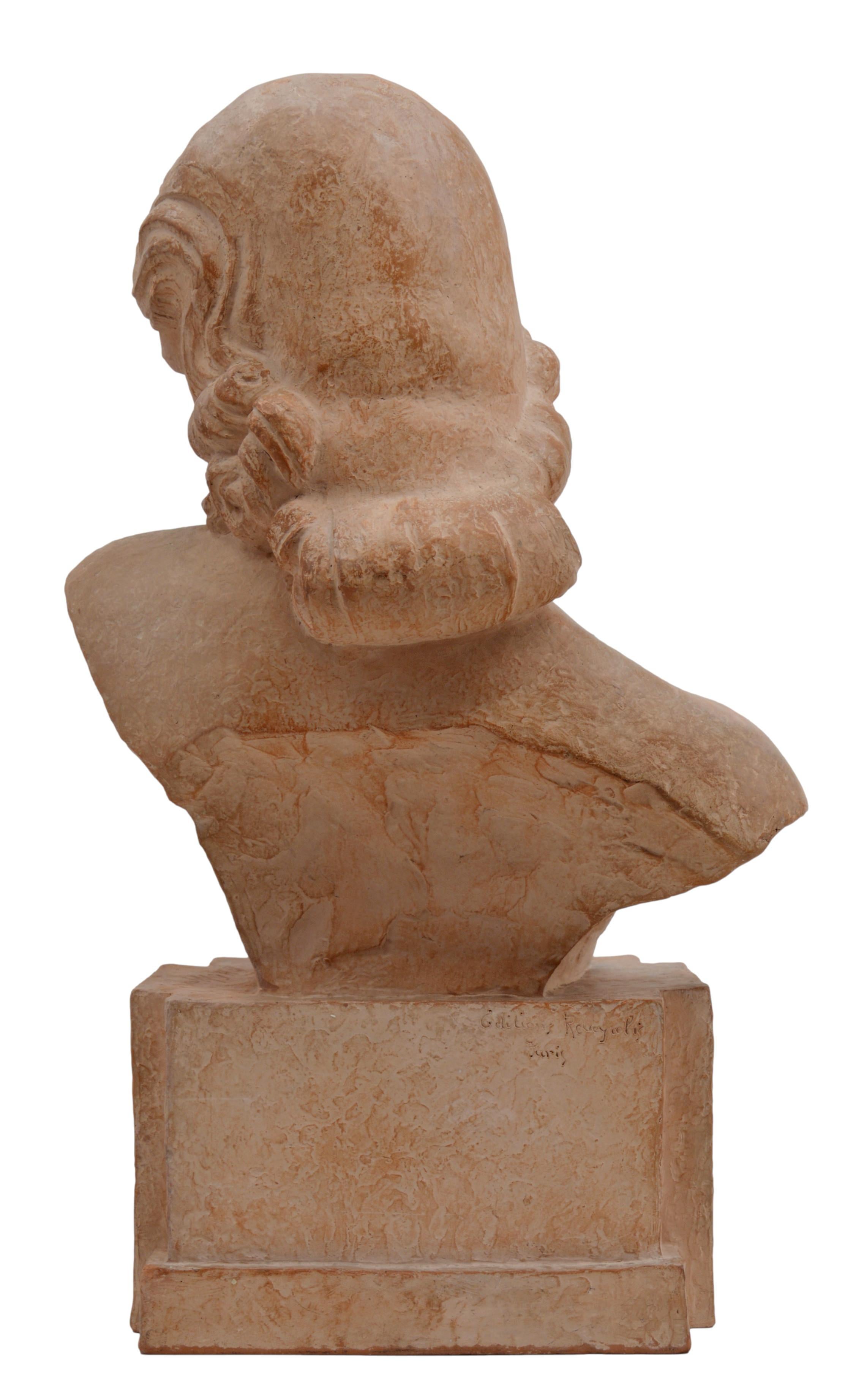 Demetre Chiparus French Art Deco Terracotta Lady Bust Sculpture, 1920 For Sale 4
