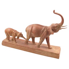 Demetre Chiparus Escultura Art Decó de terracota Elefante y bebé