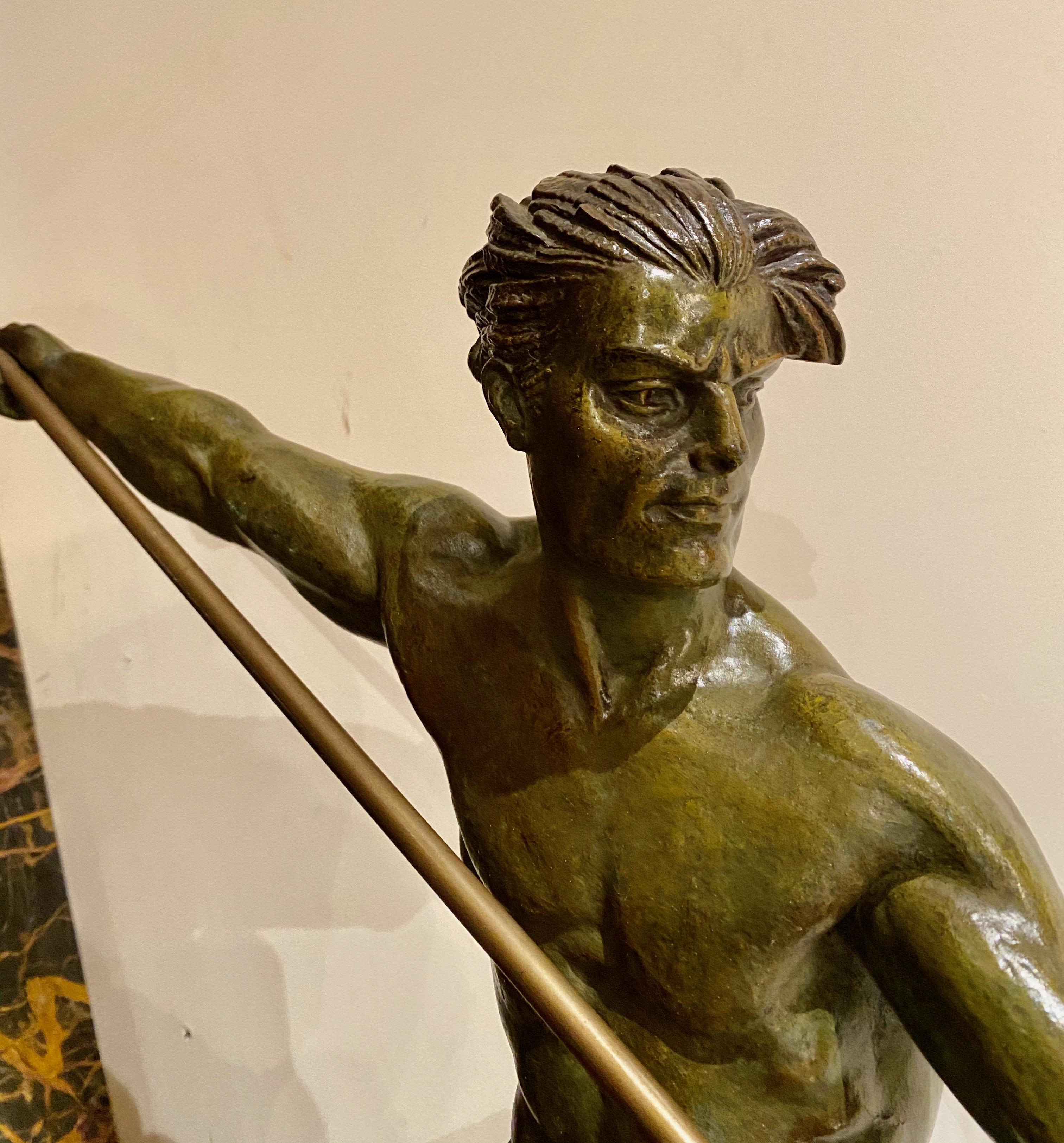 Art Deco Demétre Chiparus Sculpture 'Athlete with Javelin' Tall Athletic Statue