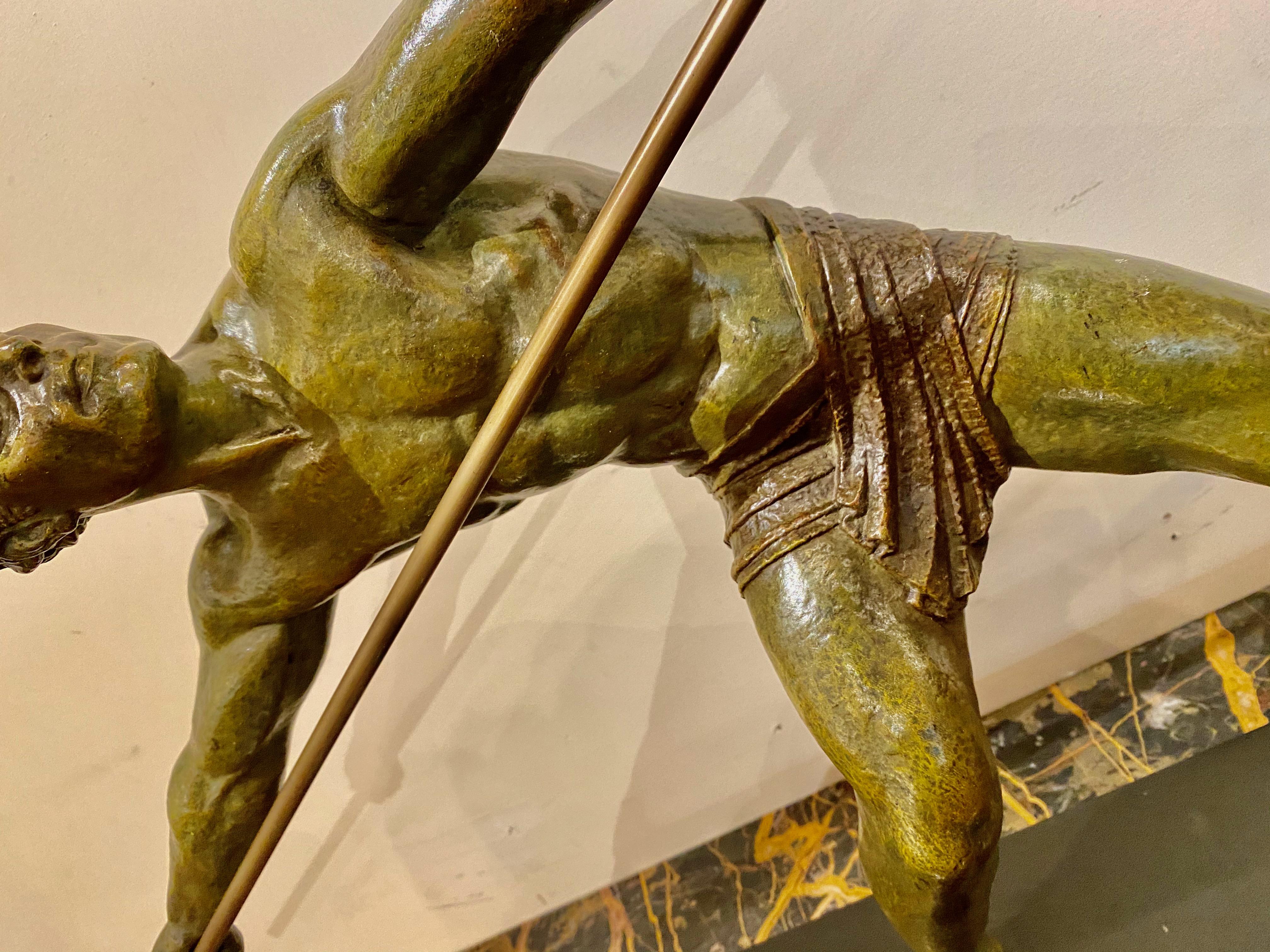 Français Demétre Chiparus Sculpture 'Athlète avec Javelot' Grande Statue Athlétique