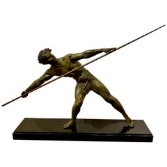 Used Demétre Chiparus Sculpture 'Athlete with Javelin' Tall Athletic Statue