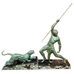 Vintage Chiparus 'The Hunter' Large Art Deco Sculpture with Panther, 1930