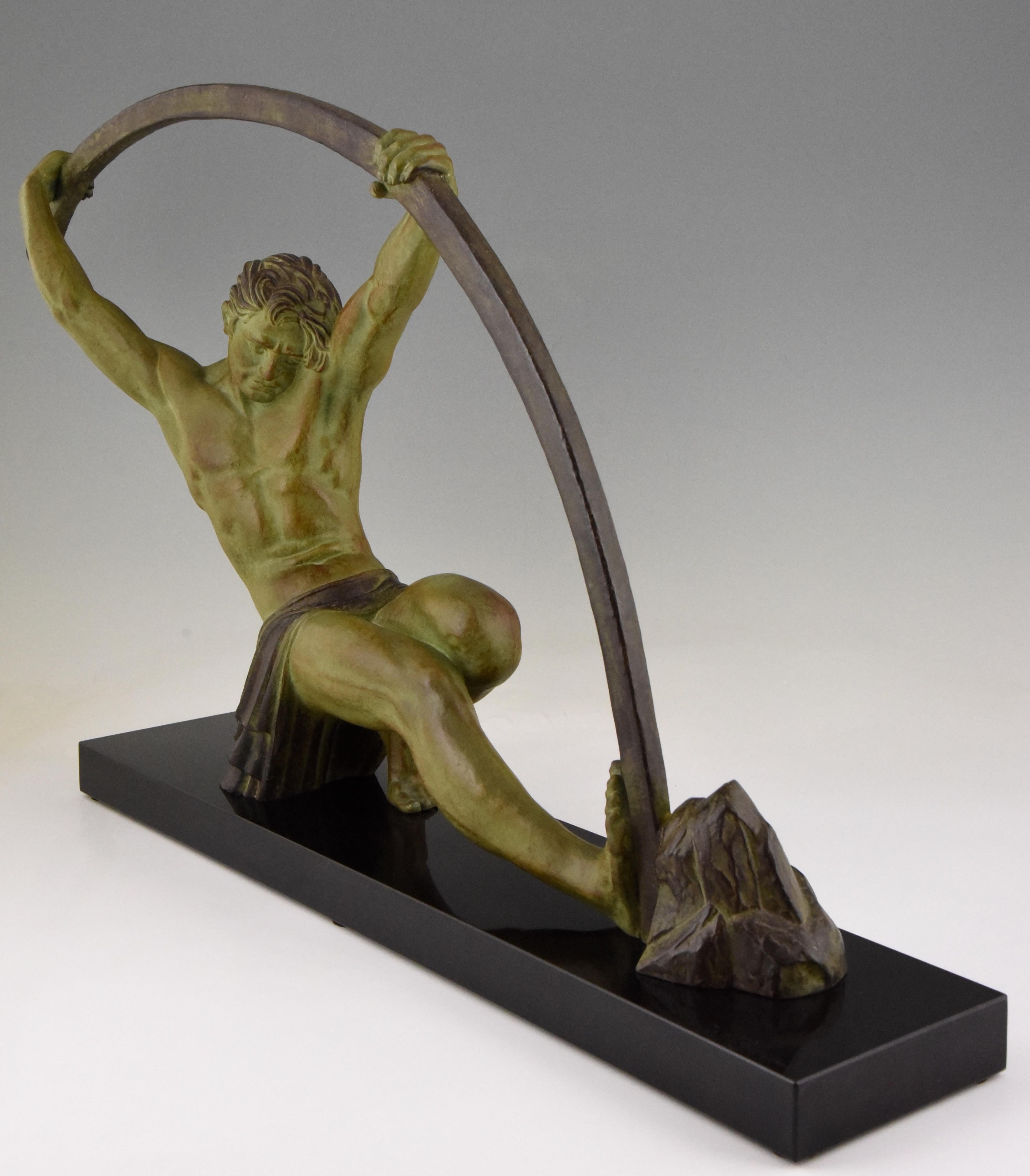 French Demetre H. Chiparus Art Deco Sculpture Bending Bar Man 