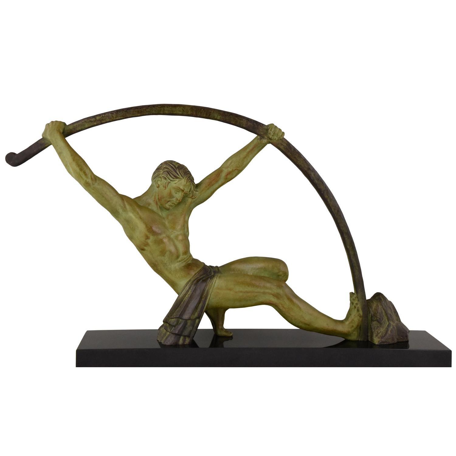 Demetre H. Chiparus Art Deco Sculpture Bending Bar Man "L'age Du Bronze", 1930