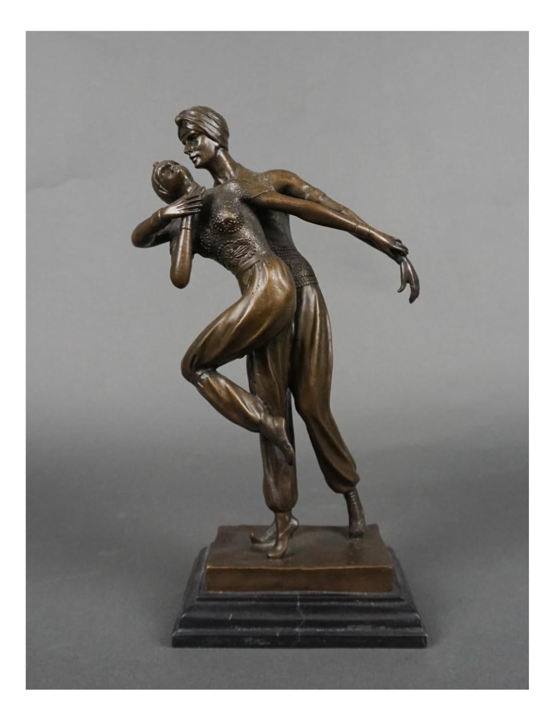 Demetre Haralamb Chiparus (1886 - 1947), Art Deco Dancers, Bronze Figures In Good Condition For Sale In Germantown, MD