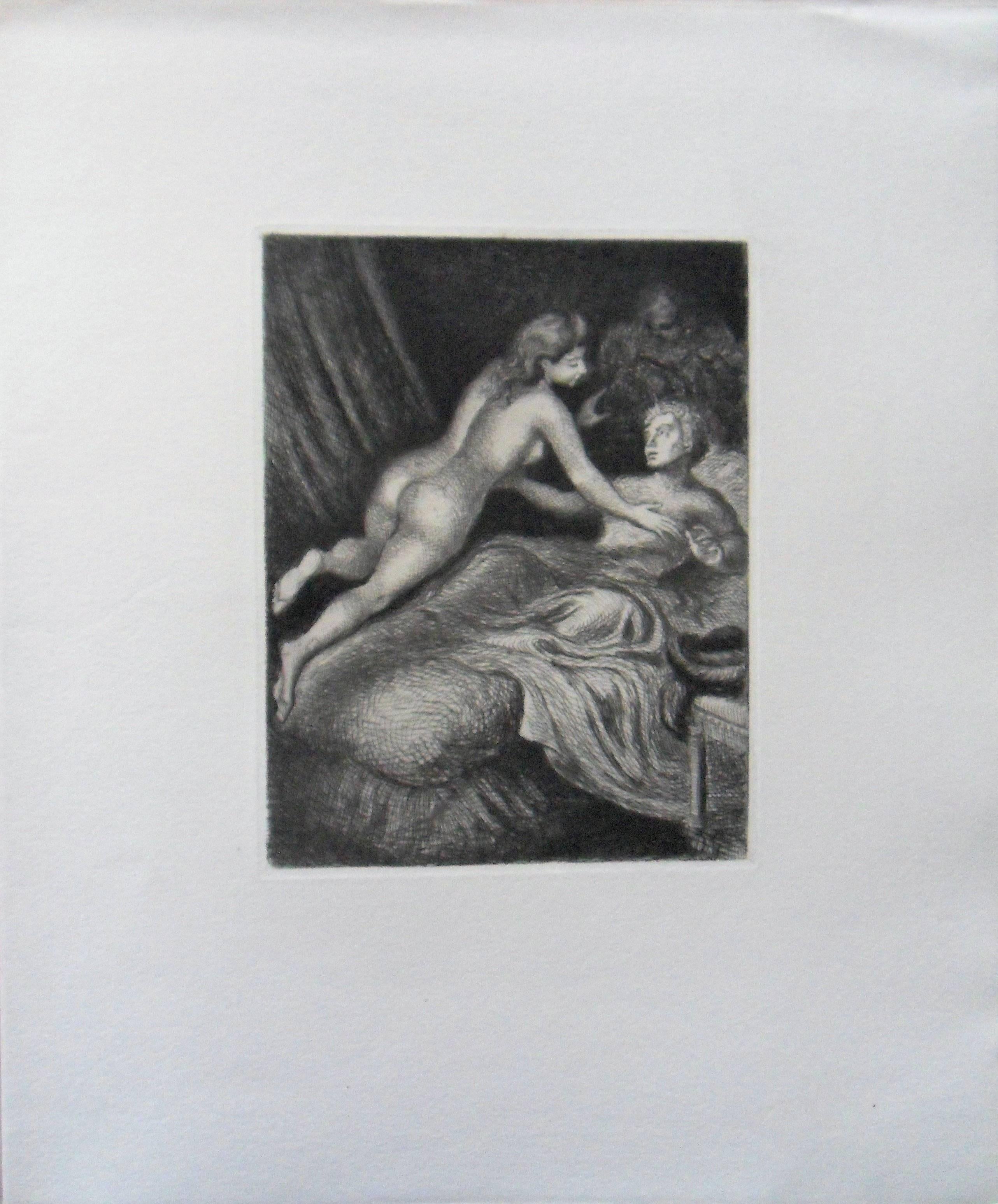 Lovers in Bed - Original etching, 1943 - Modern Print by Demetrios Galanis