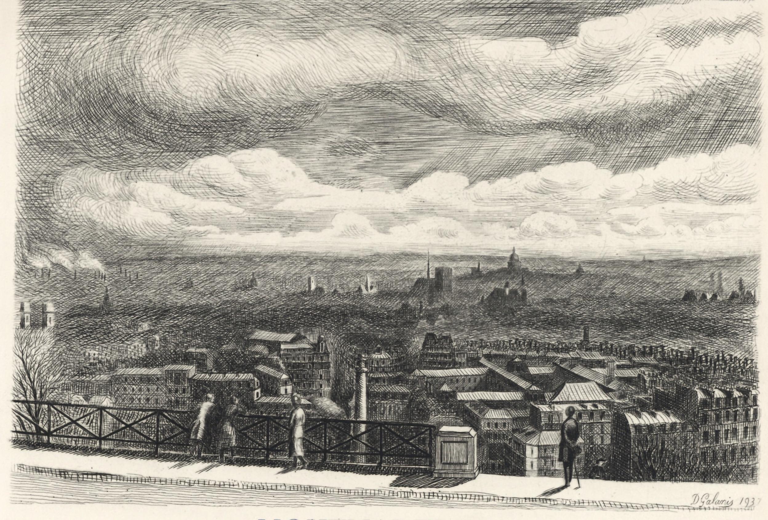 "Montmatre" original etching - Print by Demetrios Galanis