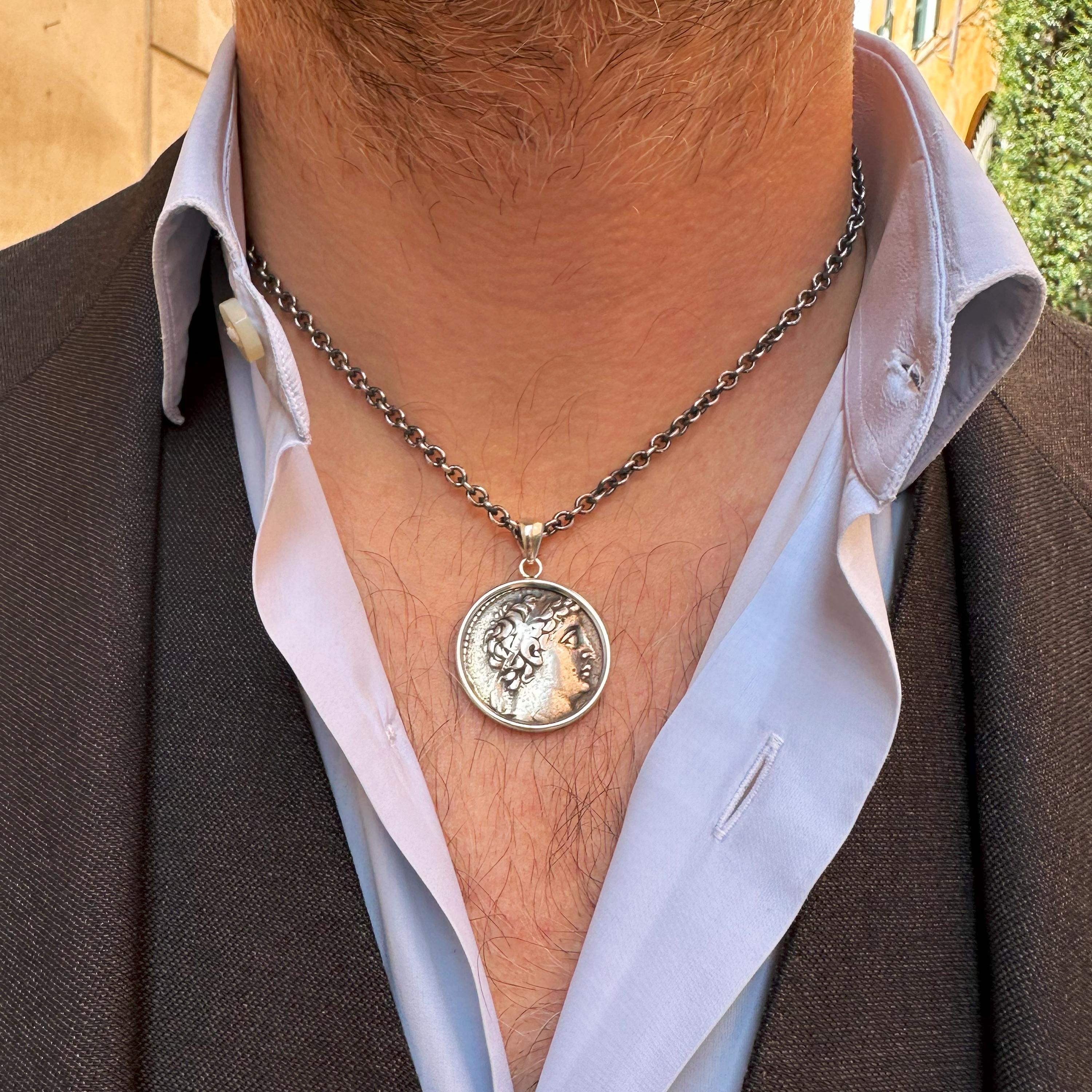 Classical Greek DEMETRIOS II Genuine Ancient Greek coin 145-125 BC Silver Pendant For Sale