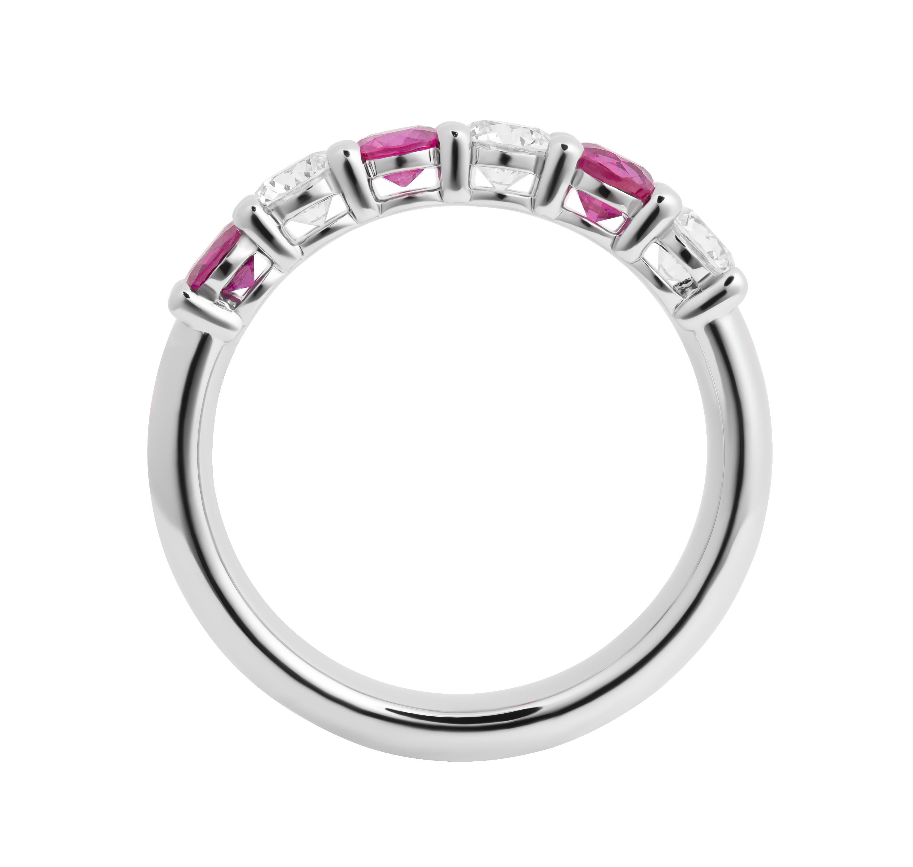 Round Cut Demi Band with Diamonds & Rubies For Sale