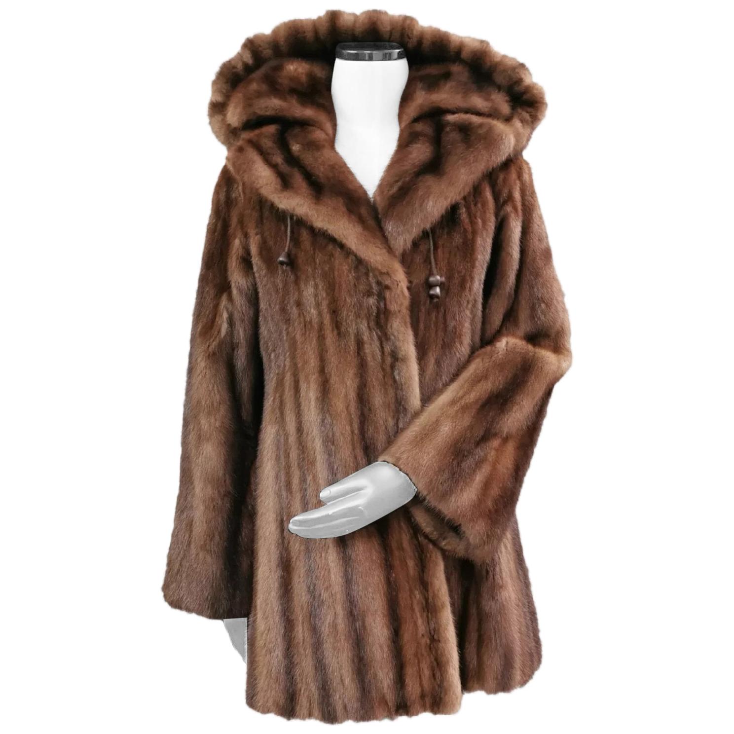 Demi buff mink fur coat with detachable hoodie size 4-6