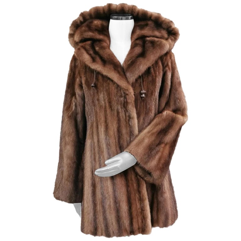 Demi buff mink fur coat with detachable hoodie size 4-6 at 1stDibs