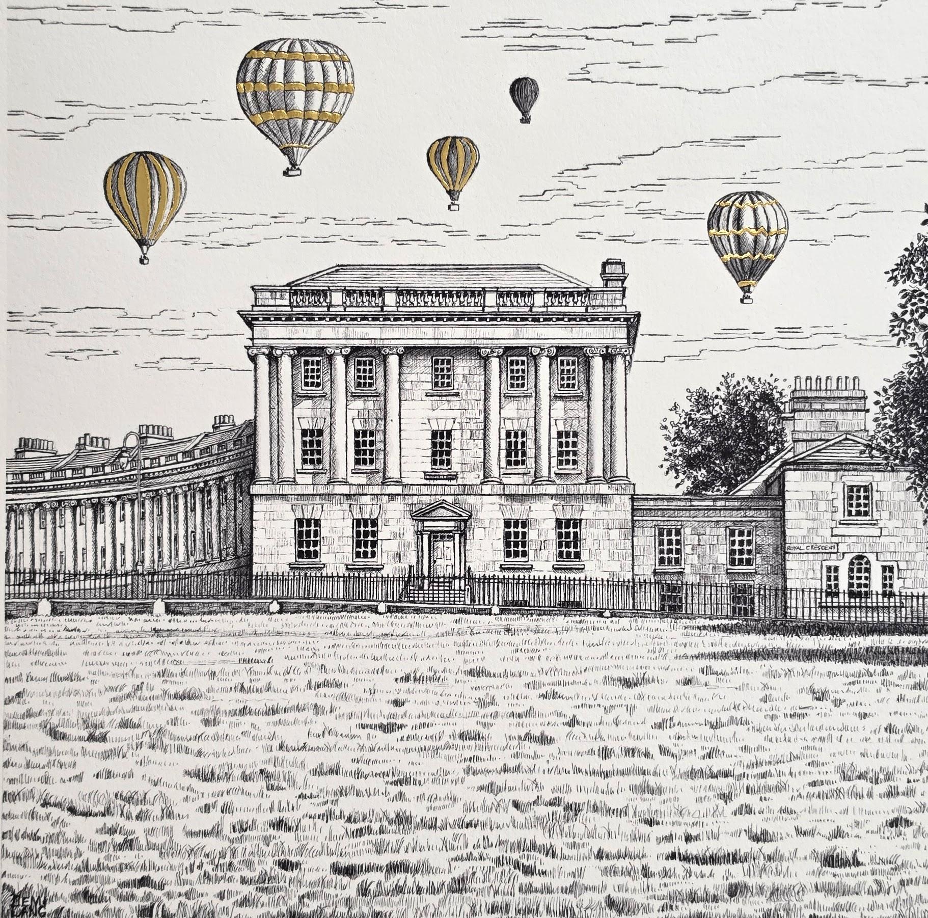 Demi Lang Still-Life Print - No1 Royal Crescent, Bath, original print, city scene, cityscape