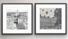 Oxford & The Circus, Bath, dittico, stampa originale, veduta urbana