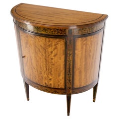 Vintage Demi Lune Adams Style Satin Wood Console Cabinet Dresser Server Entry Chest Bar
