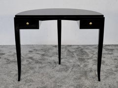 Demi-Lune Art Deco Desk in Black High Gloss Lacquered Wood, France 1930s