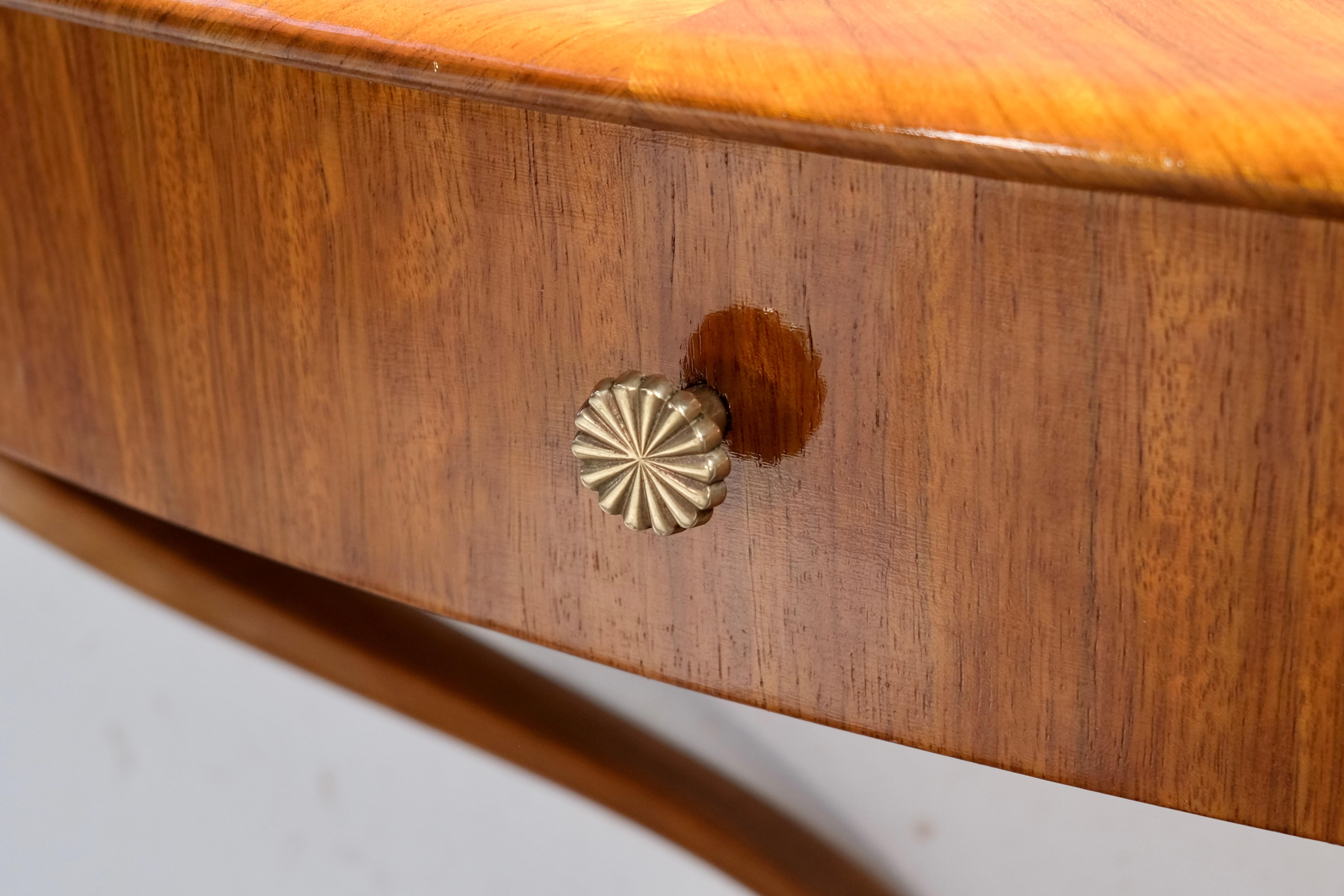 Demi-Lune Art Deco Wall Mounted Console in Mahogany with Drawer, France 1930s In Good Condition For Sale In Ulm, DE