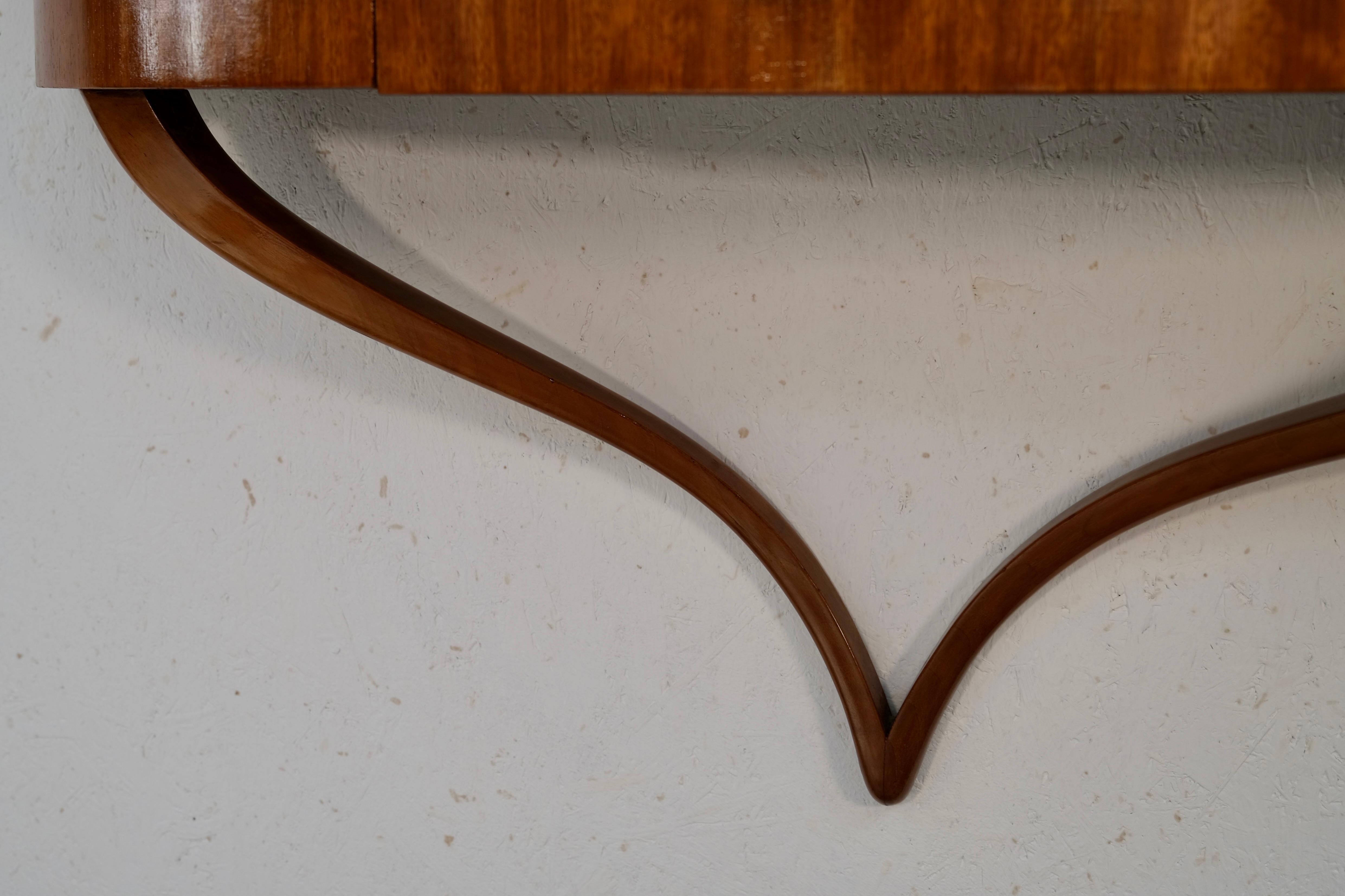 Demi-Lune Art Deco Wall Mounted Console in Mahogany with Drawer, France 1930s For Sale 2