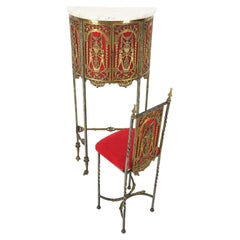 Demi Lune Bronze Ornaments Mount Decorated Petit Console Table w/ Chair Mint