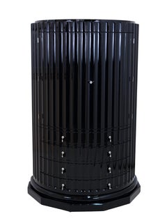 Demi Lune Bureau Art Deco Style Secretaire Desk in Black Lacquer with Cannelure