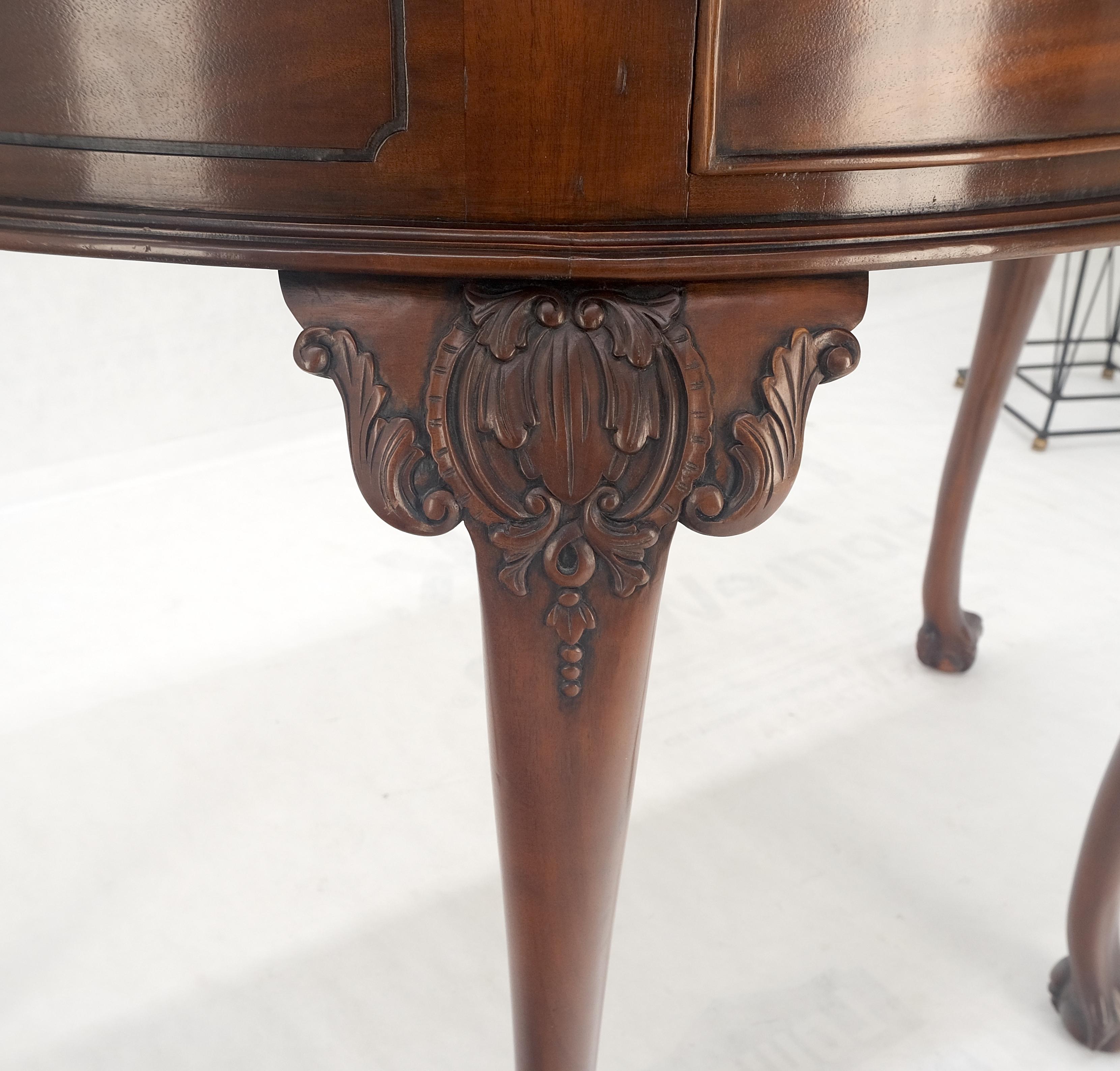 Demi Lune Carved Solid Mahogany Rope Edge Ball & Claw Feet  One Drawer Console Table MINT!