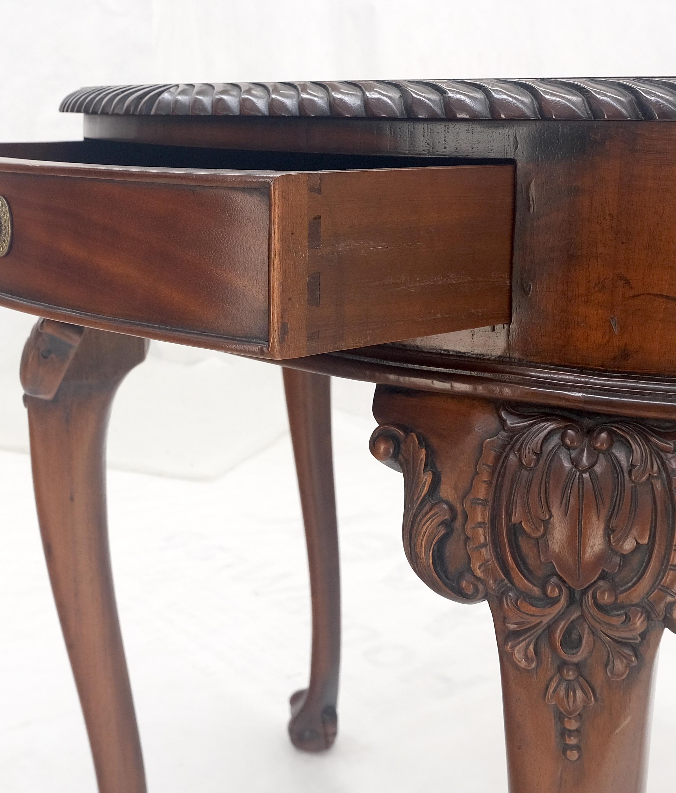 Chippendale Demi Lune Carved Mahogany Rope Edge Ball & Claw Feet  One Drawer Console Table For Sale