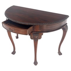Demi Lune Carved Mahogany Rope Edge Ball & Claw Feet  One Drawer Console Table