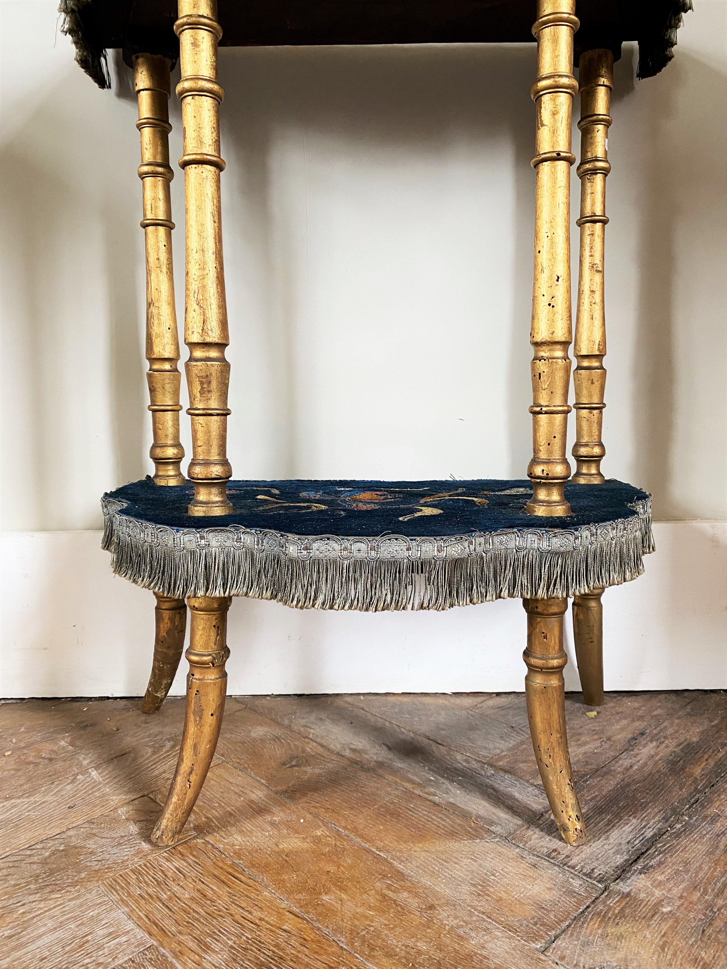 19th Century Demi-Lune Console Napoleon III Period Gilded Wood and Royal Bleu Velvet For Sale