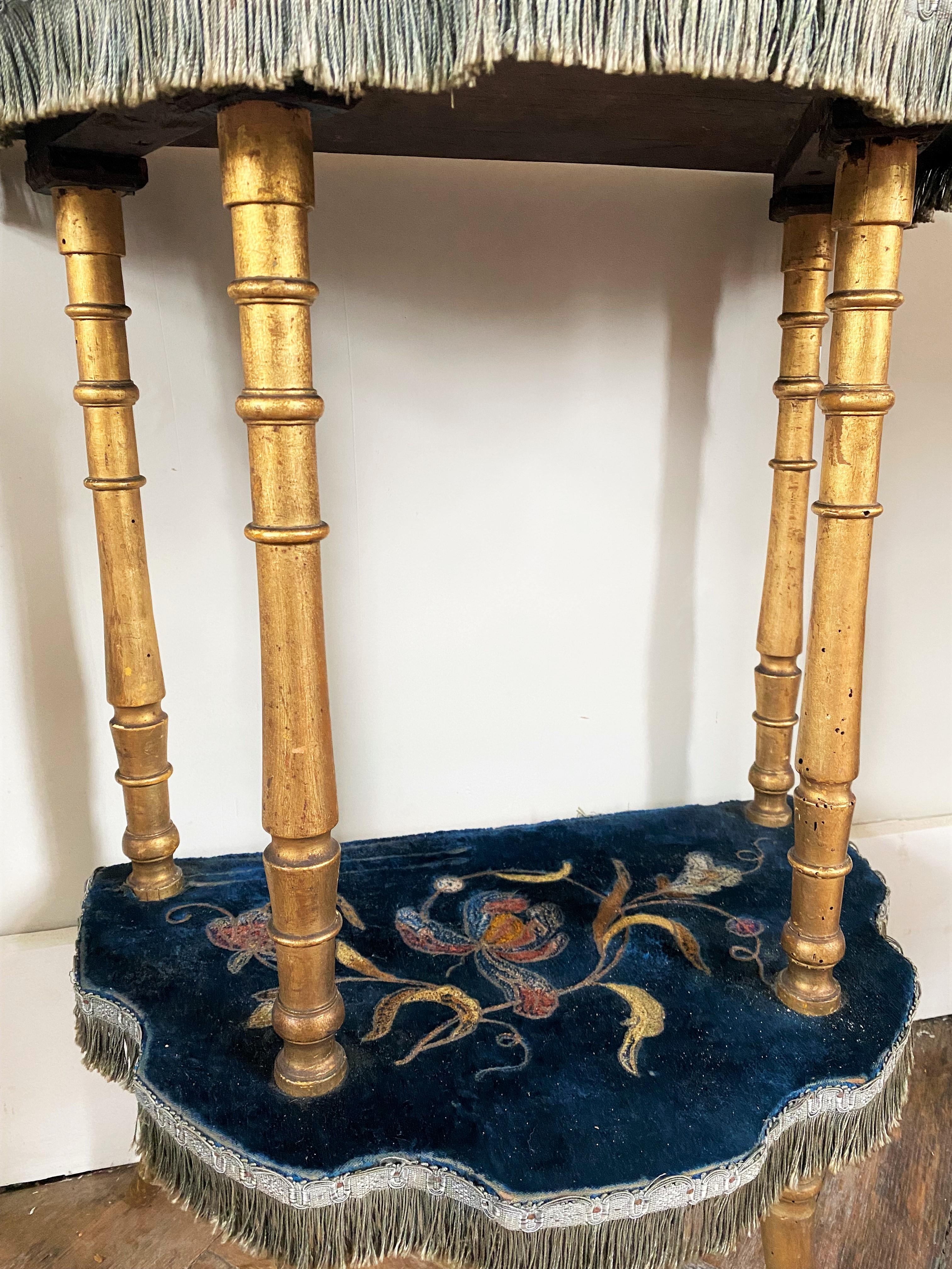 Demi-Lune Console Napoleon III Period Gilded Wood and Royal Bleu Velvet For Sale 1