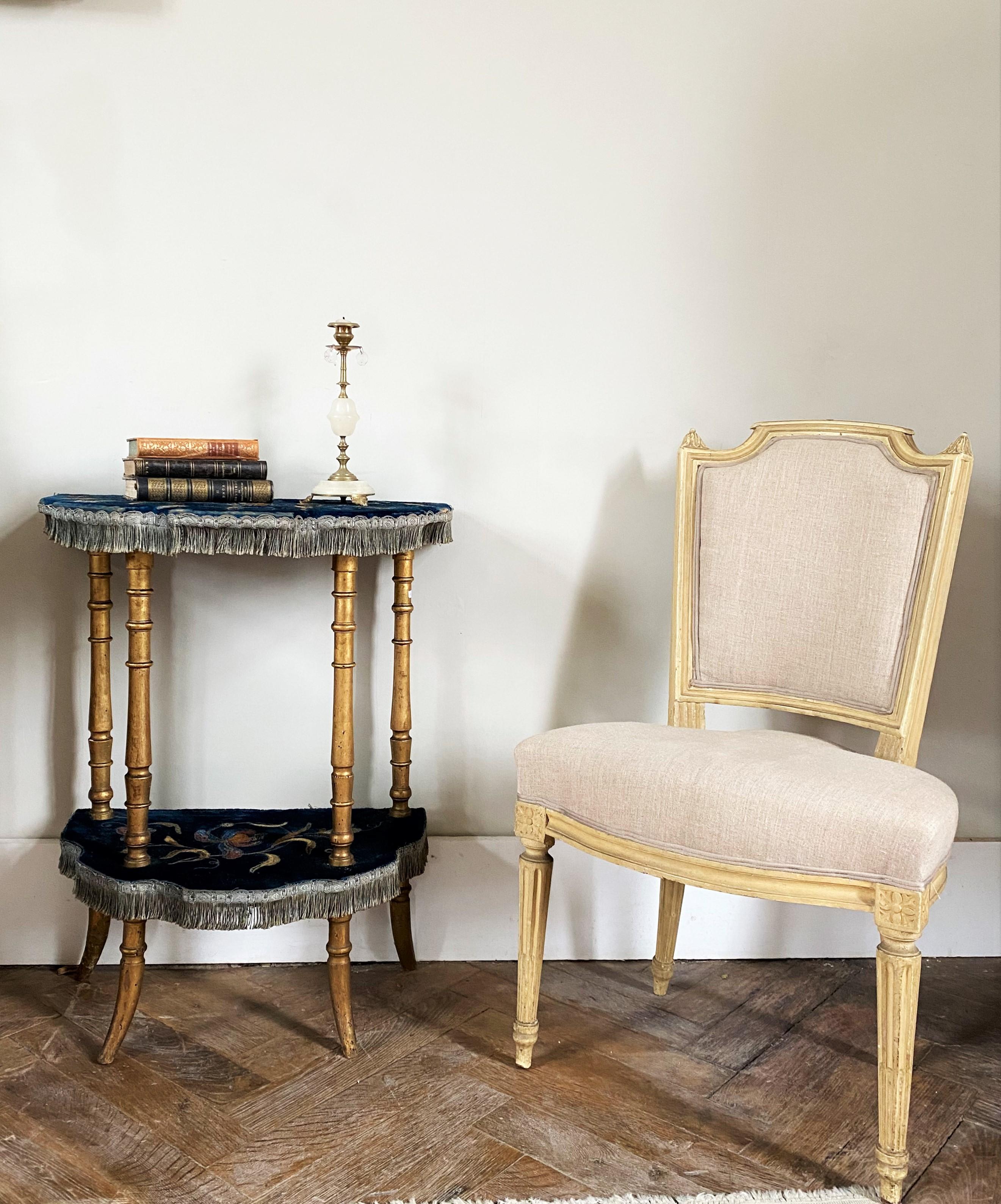 Demi-Lune Console Napoleon III Period Gilded Wood and Royal Bleu Velvet For Sale 3