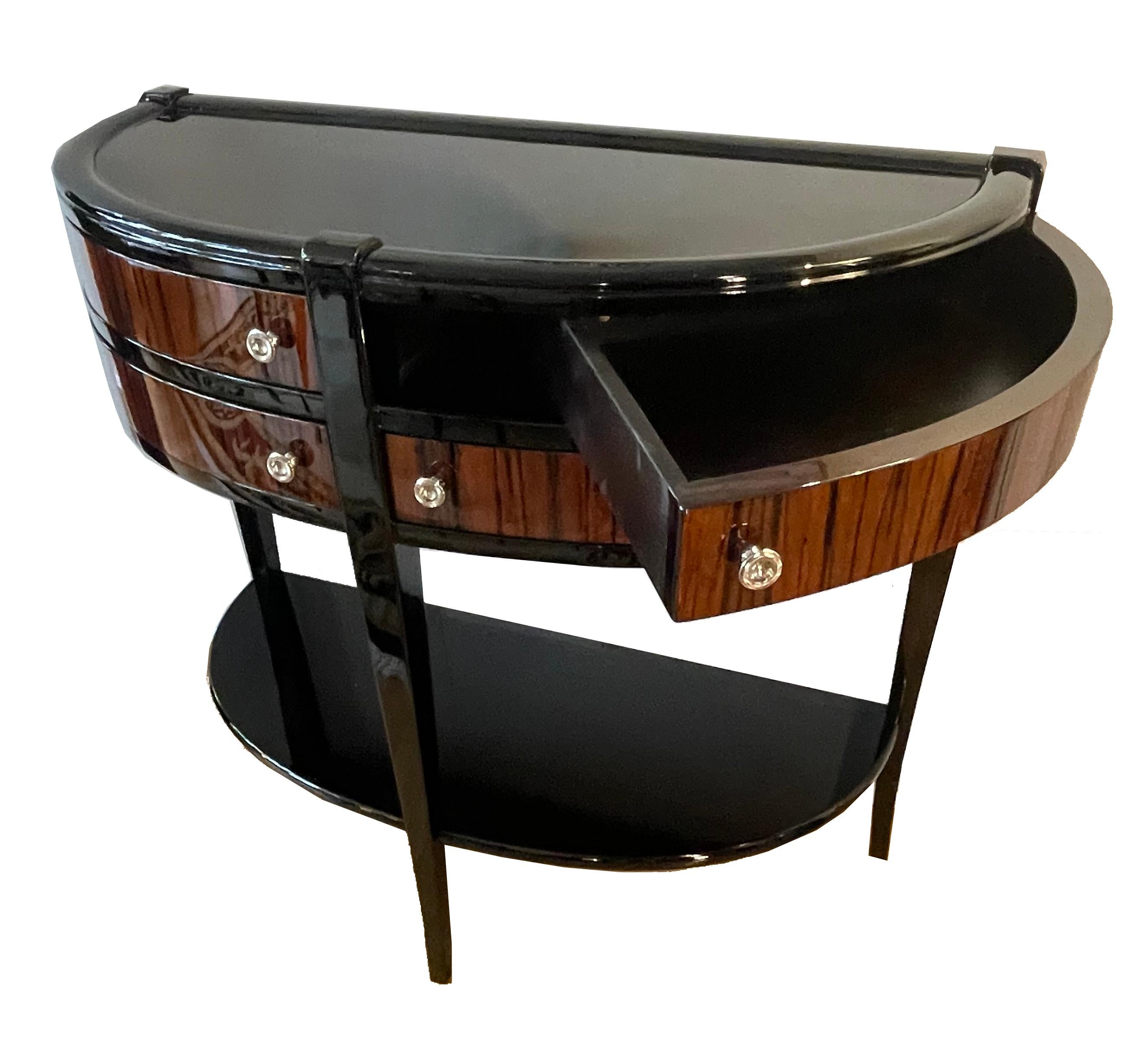 A very rare pair of Art Deco Demi-Lune consoles with drawers, authentic pieces In Excellent Condition For Sale In Wiesbaden, DE