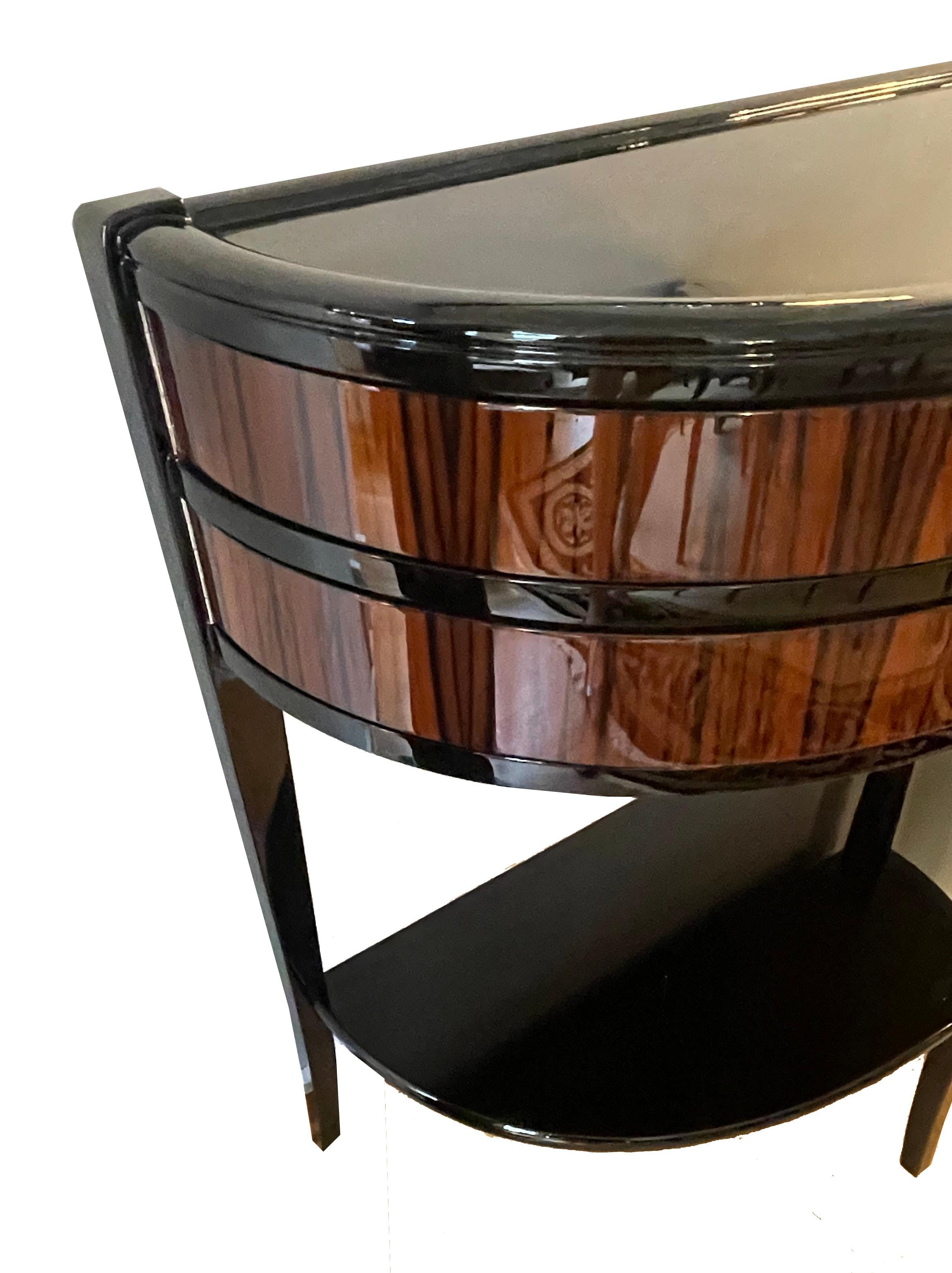 Mid-20th Century A very rare pair of Art Deco Demi-Lune consoles with drawers, authentic pieces For Sale