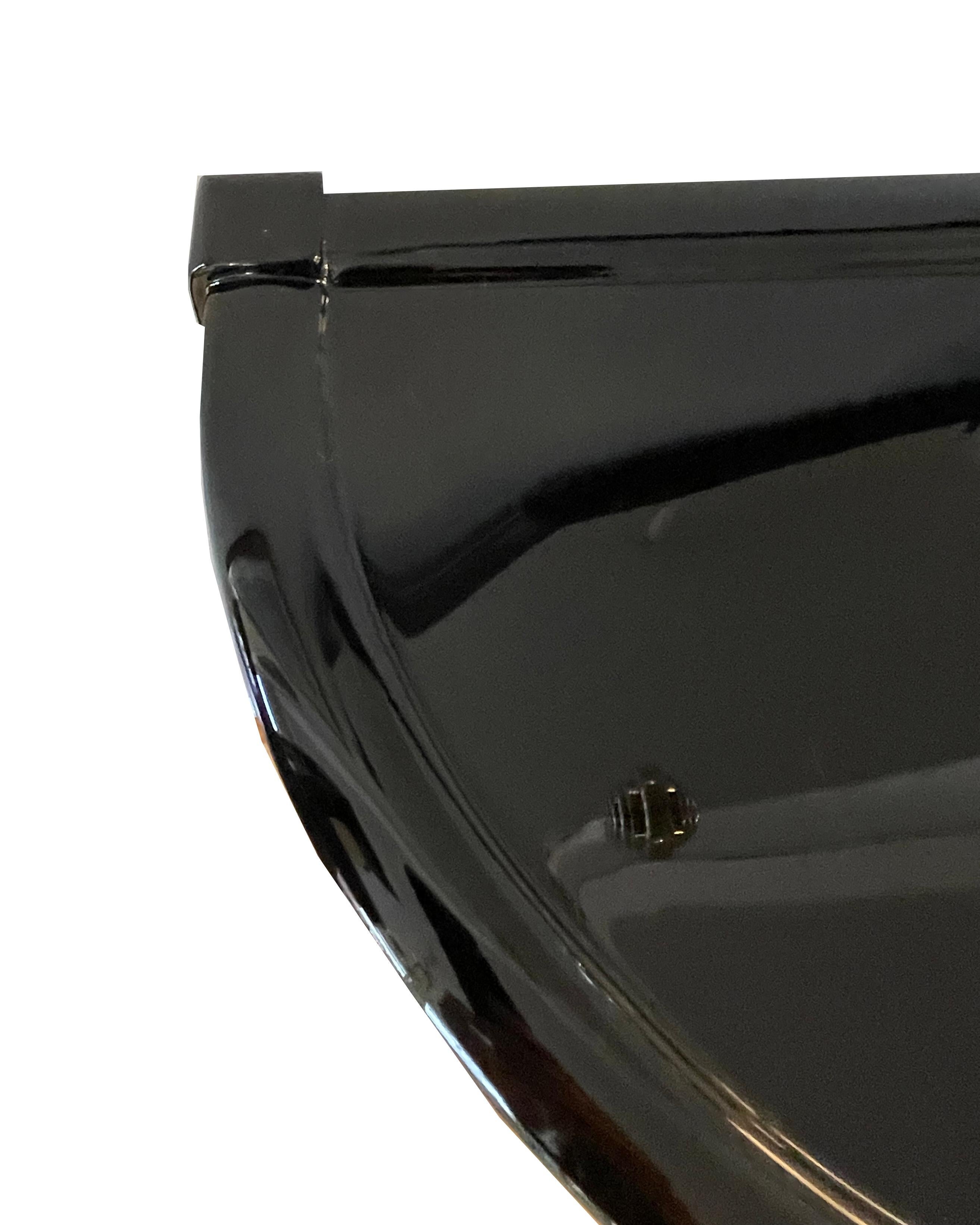 Hardwood A very rare pair of Art Deco Demi-Lune consoles with drawers, authentic pieces For Sale