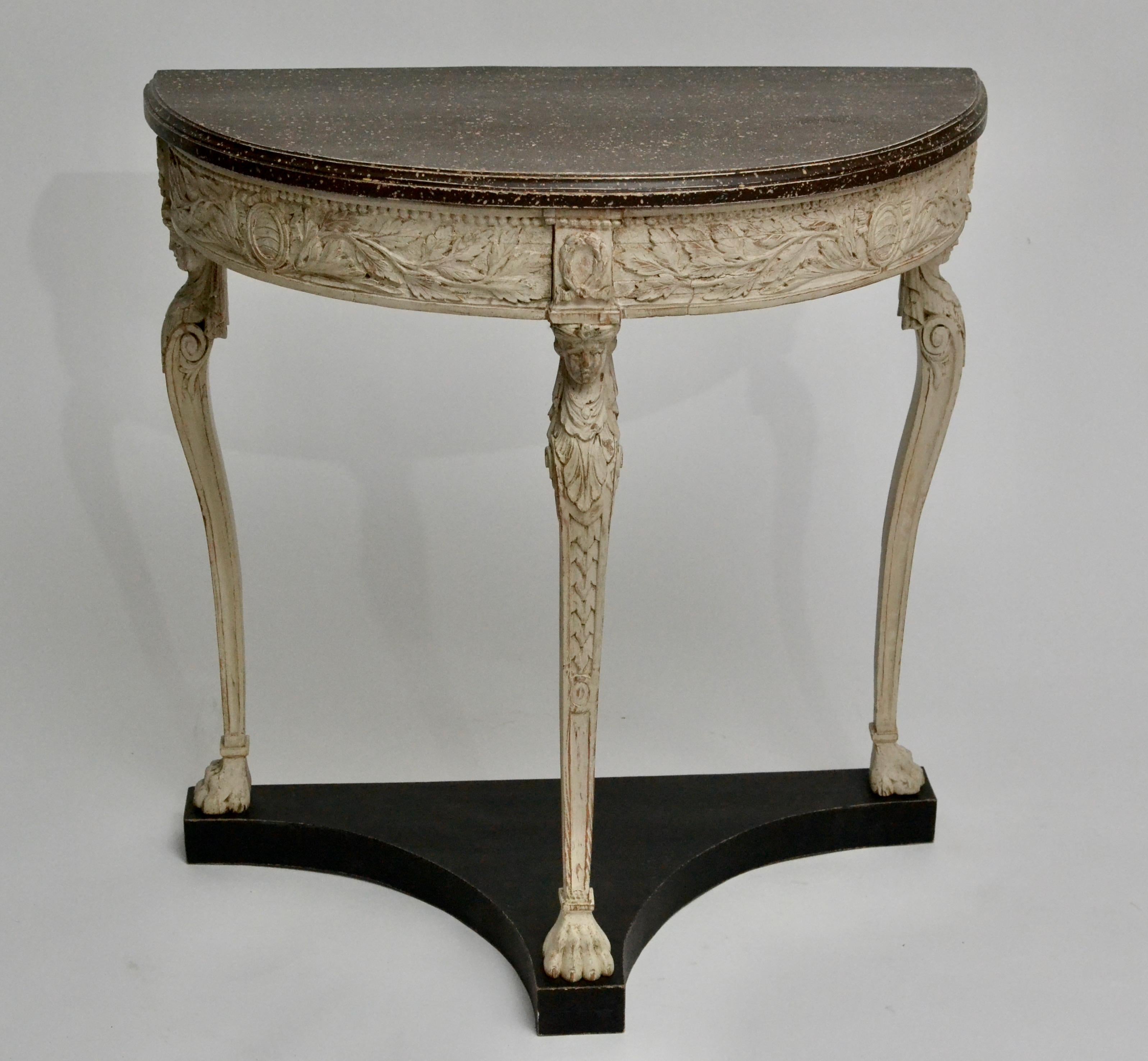 Swedish Gustavian Console Table with a Faux Porphyry Painted Top