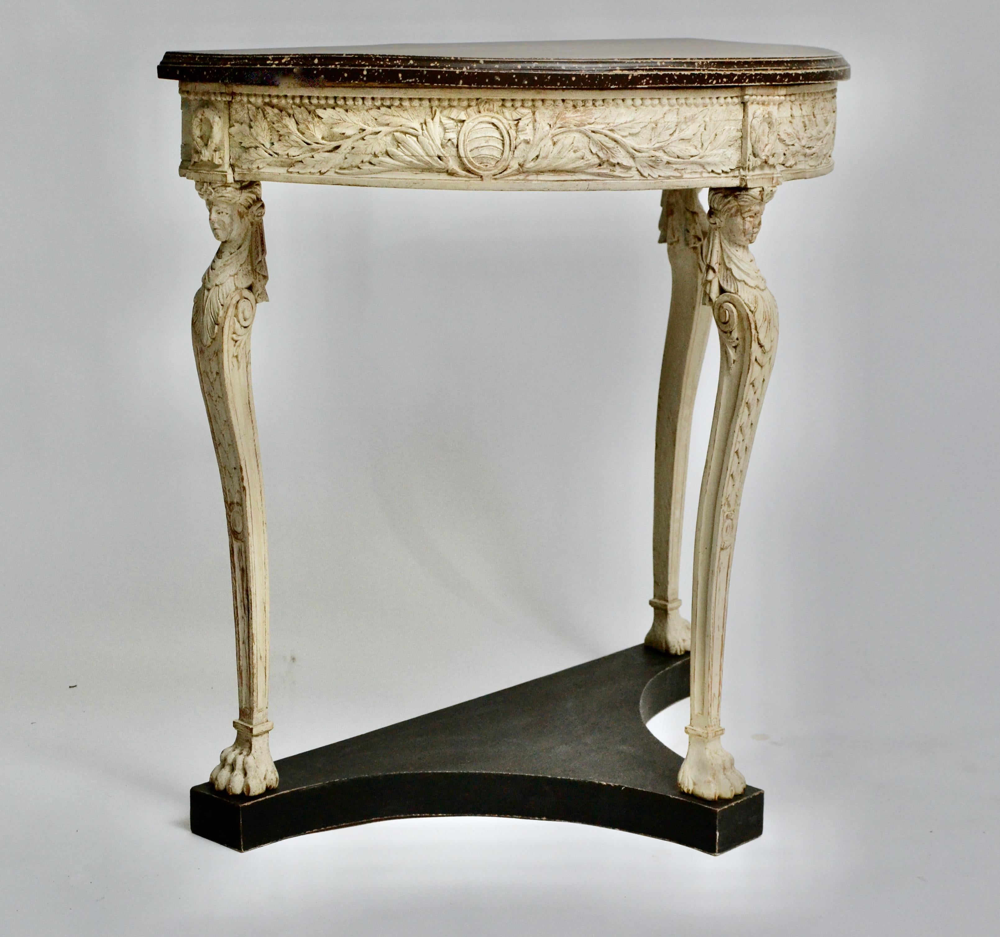 Wood Gustavian Console Table with a Faux Porphyry Painted Top