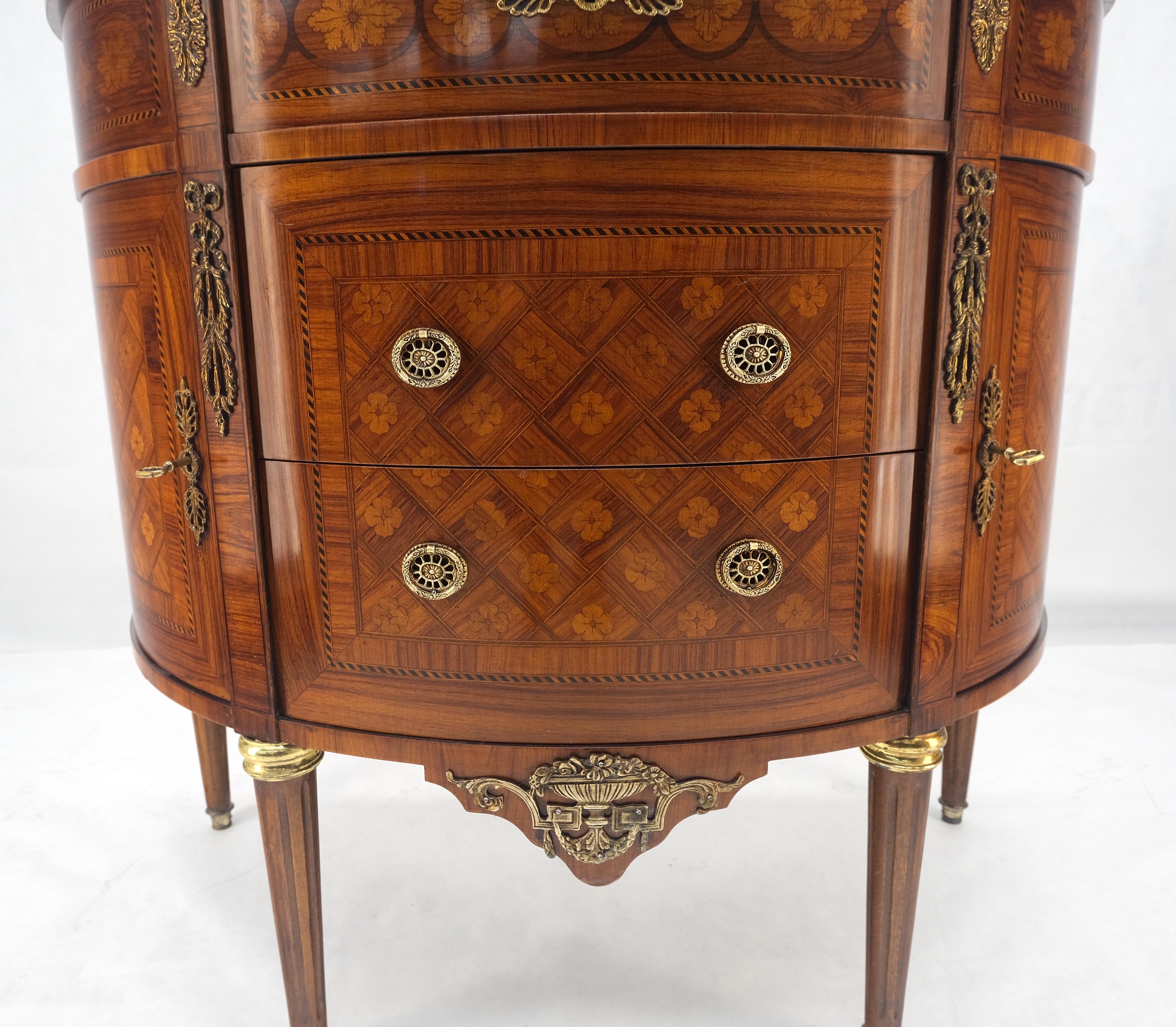 Demi Lune Français Louis XV Commode 3 Tiroirs Marqueterie Bronze MINT en vente 9