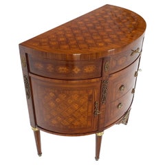 Used Demi Lune French Louis XV Marquetry Top 3 Drawer Dresser Commode Bronze MINT
