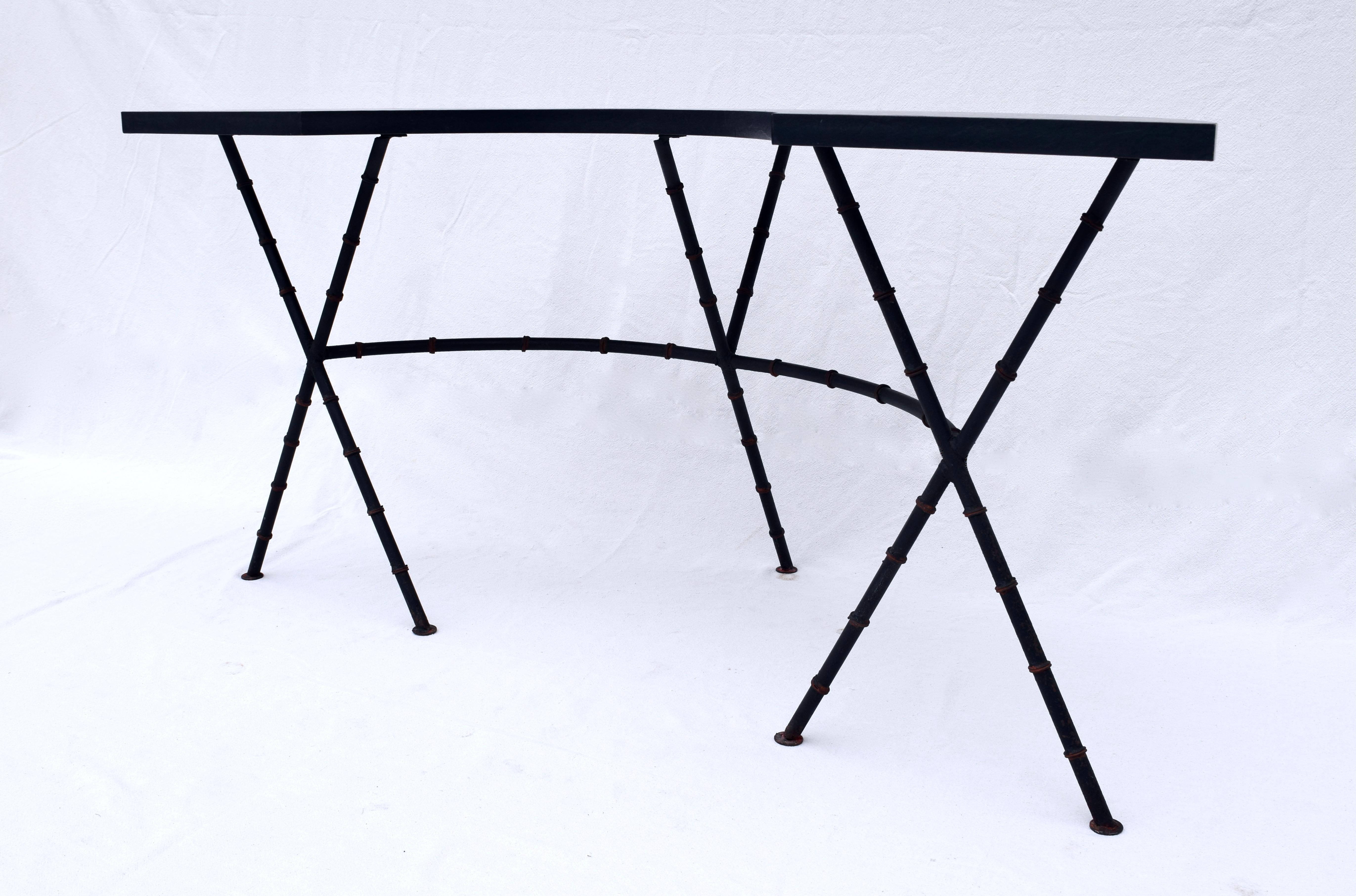 French Demi Lune Iron Table & Chair in the Manner of Maison Bague's