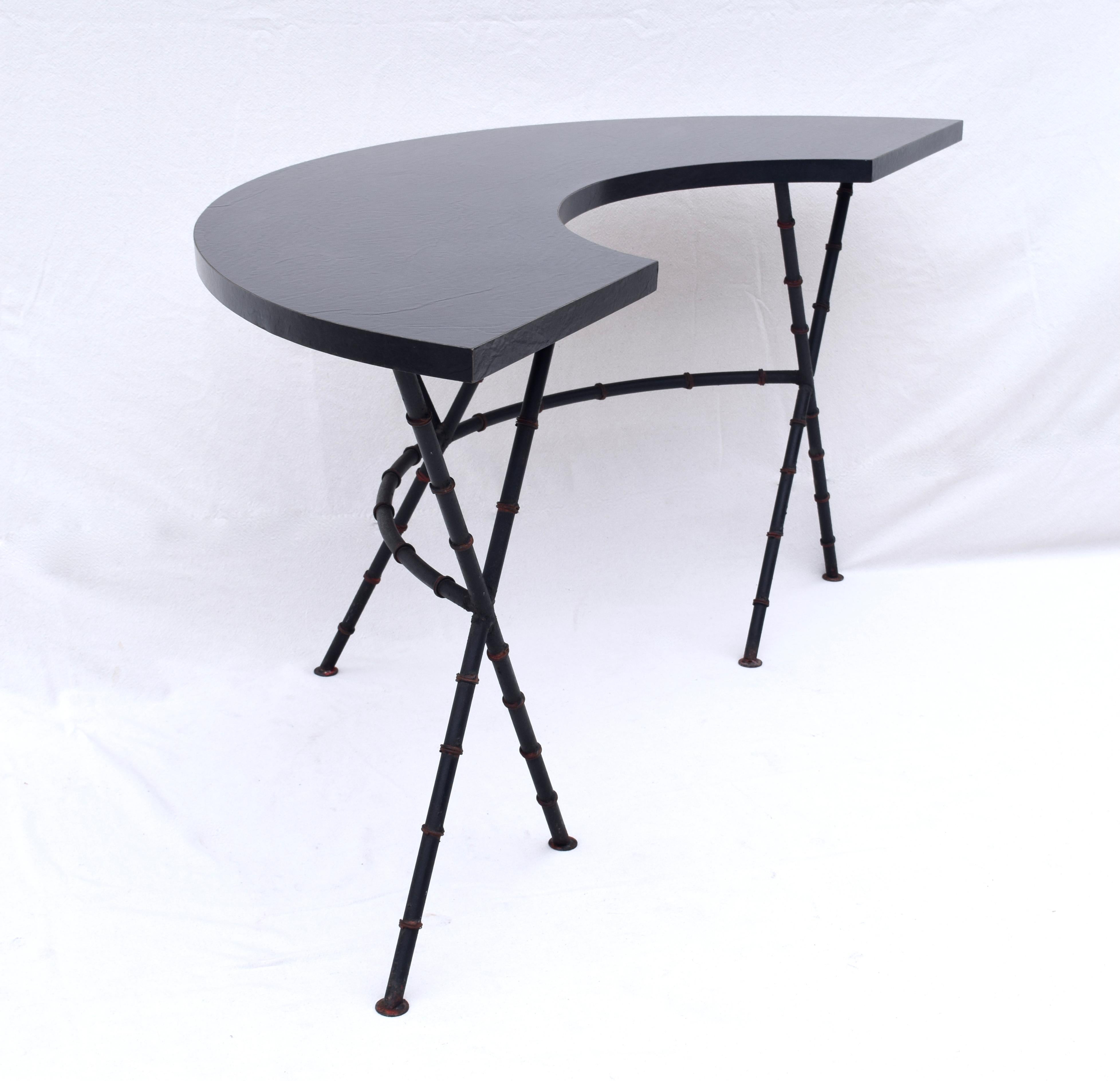 Late 20th Century Demi Lune Iron Table & Chair in the Manner of Maison Bague's
